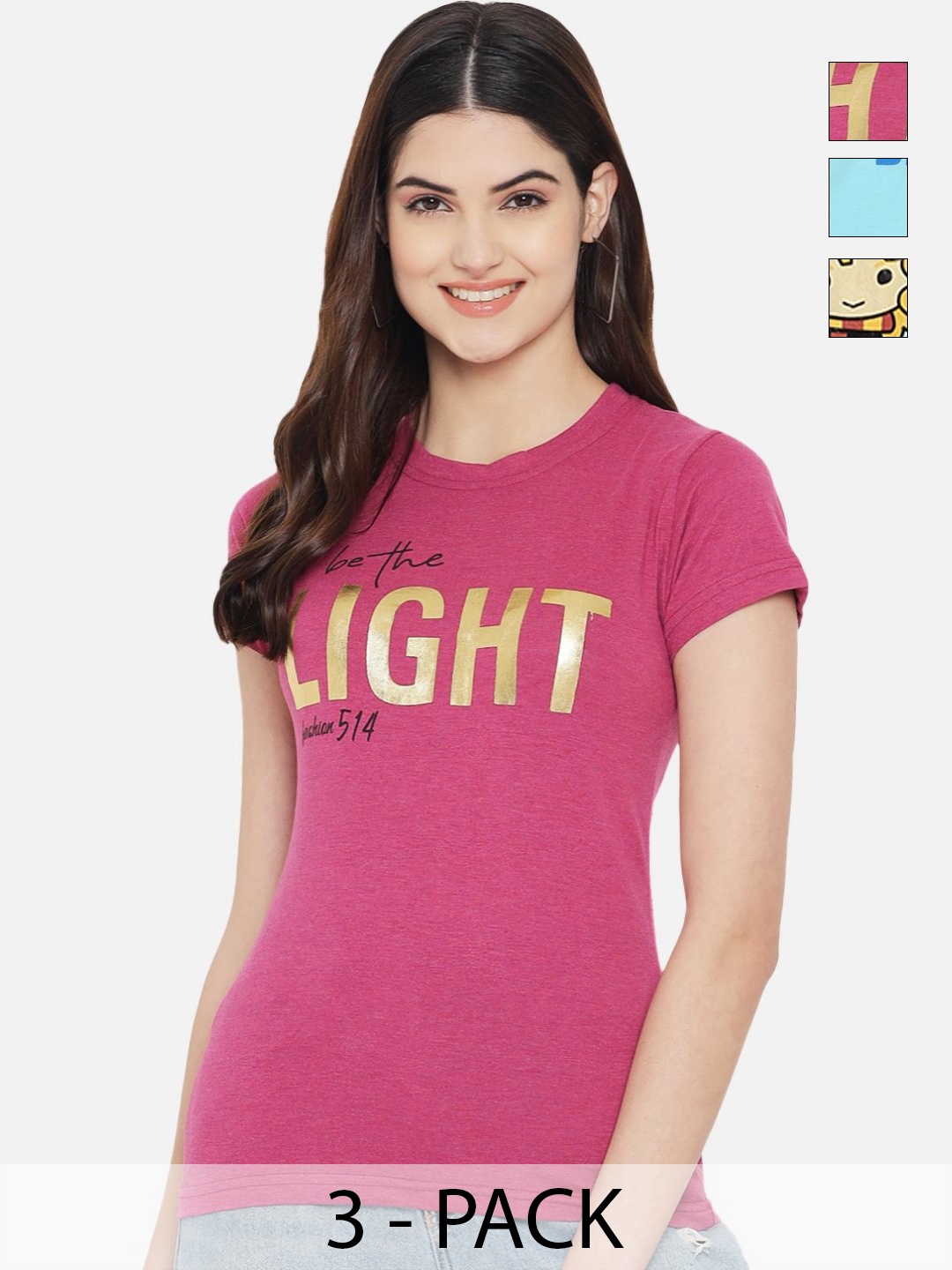 Dreambe Women Pack of 3 Looney Tunes Typography Printed Round Neck Cotton T-shirts, Pink
Dreambe Women Pack of 3 Looney Tunes Typography Printed Round Neck Cotton T-shirts, Pink