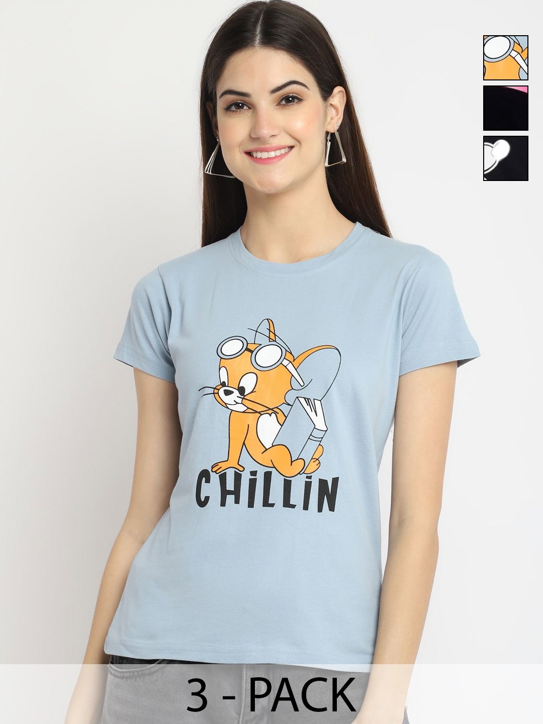 Dreambe Women Pack of 3 Tom & Jerry Graphic Printed Round Neck Cotton T-shirts, Blue
Dreambe Women Pack of 3 Tom & Jerry Graphic Printed Round Neck Cotton T-shirts, Blue