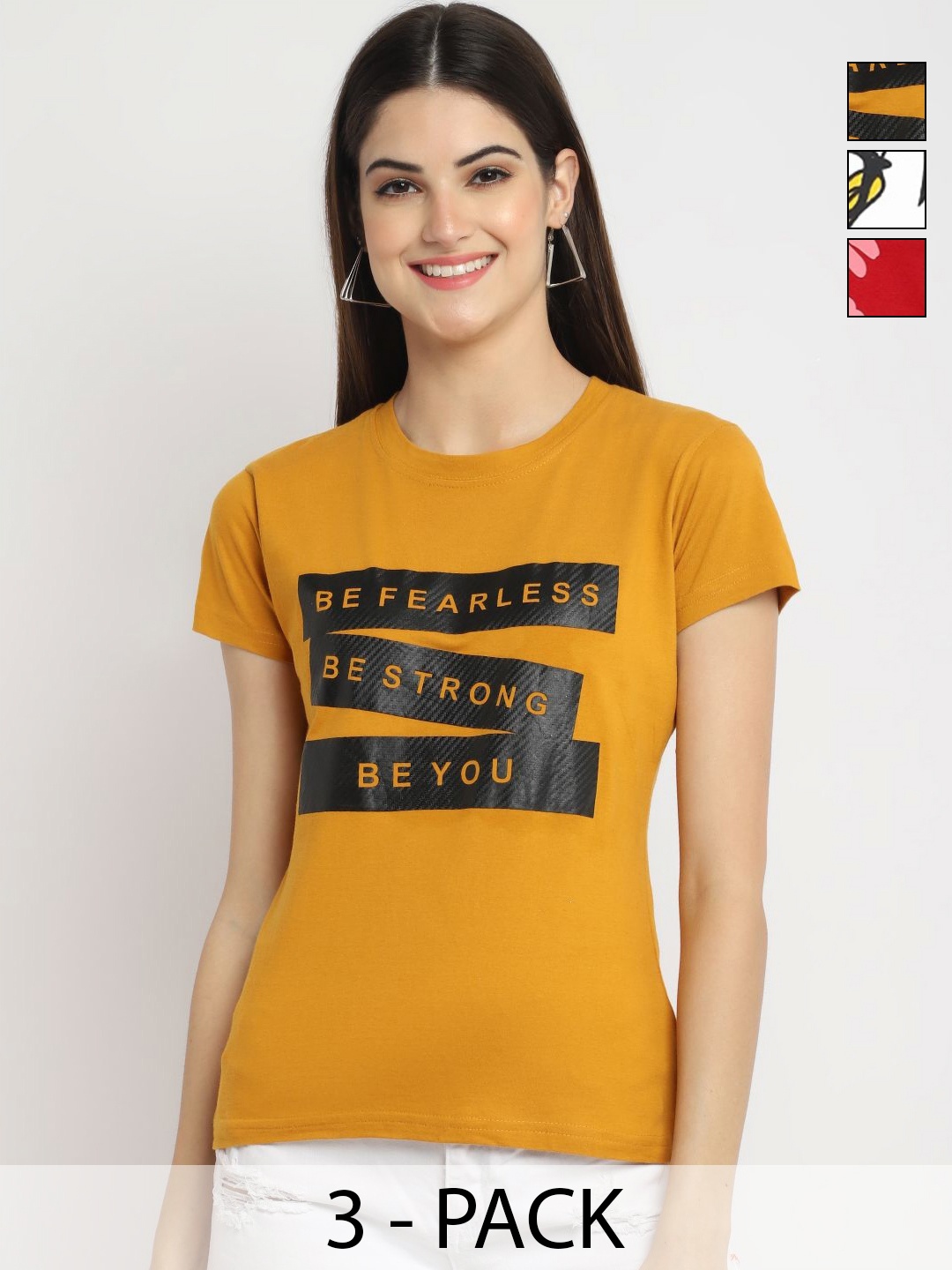 Dreambe Women Pack of 3 Donald Duck Typography Printed Round Neck Cotton T-shirts, Mustard
Dreambe Women Pack of 3 Donald Duck Typography Printed Round Neck Cotton T-shirts, Mustard