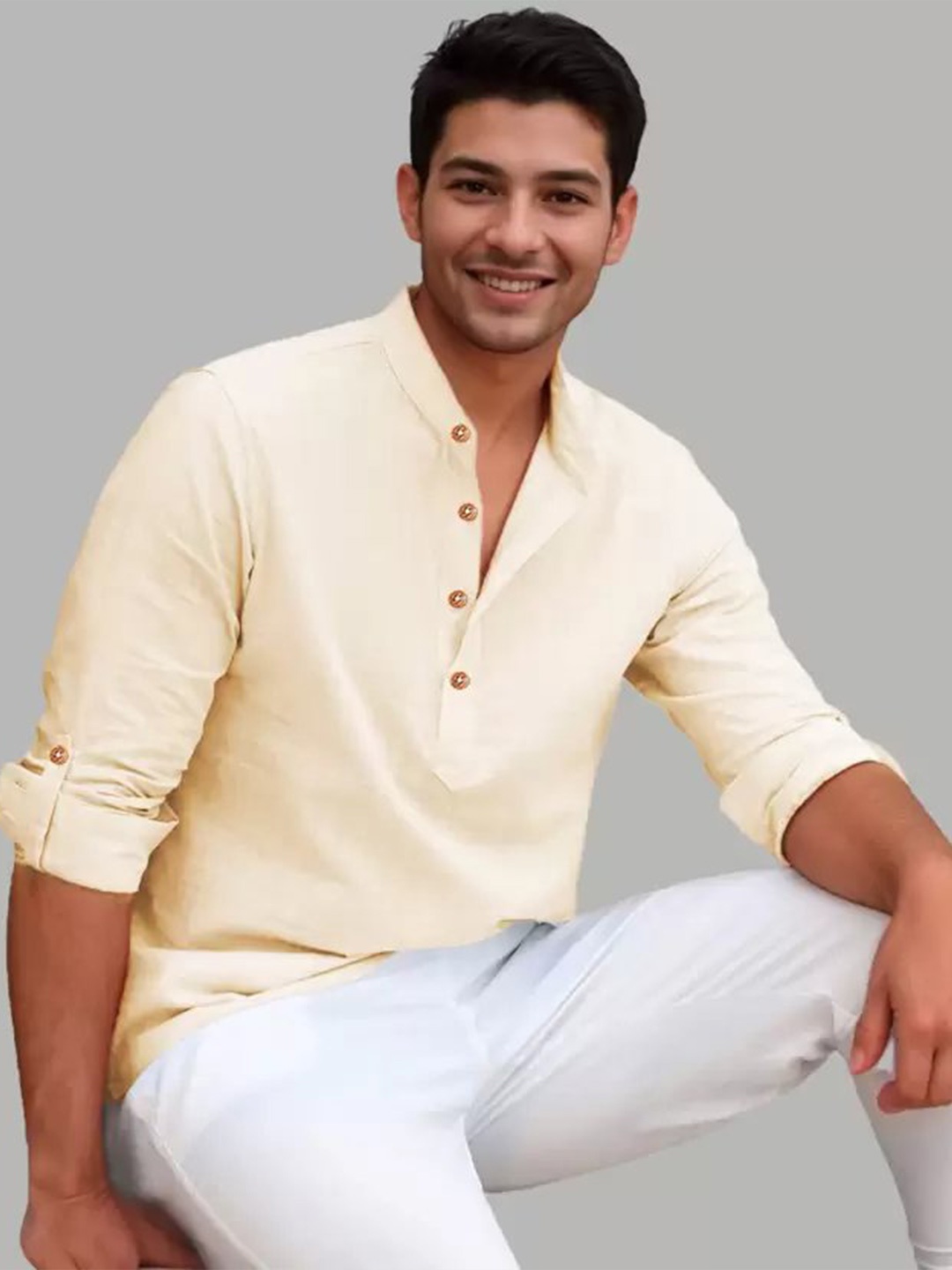 LIFE ROADS Mandarin Collar Roll-Up Sleeves Wrinkle Free Pure Cotton Straight Short Kurta, Beige
LIFE ROADS Mandarin Collar Roll-Up Sleeves Wrinkle Free Pure Cotton Straight Short Kurta, Beige