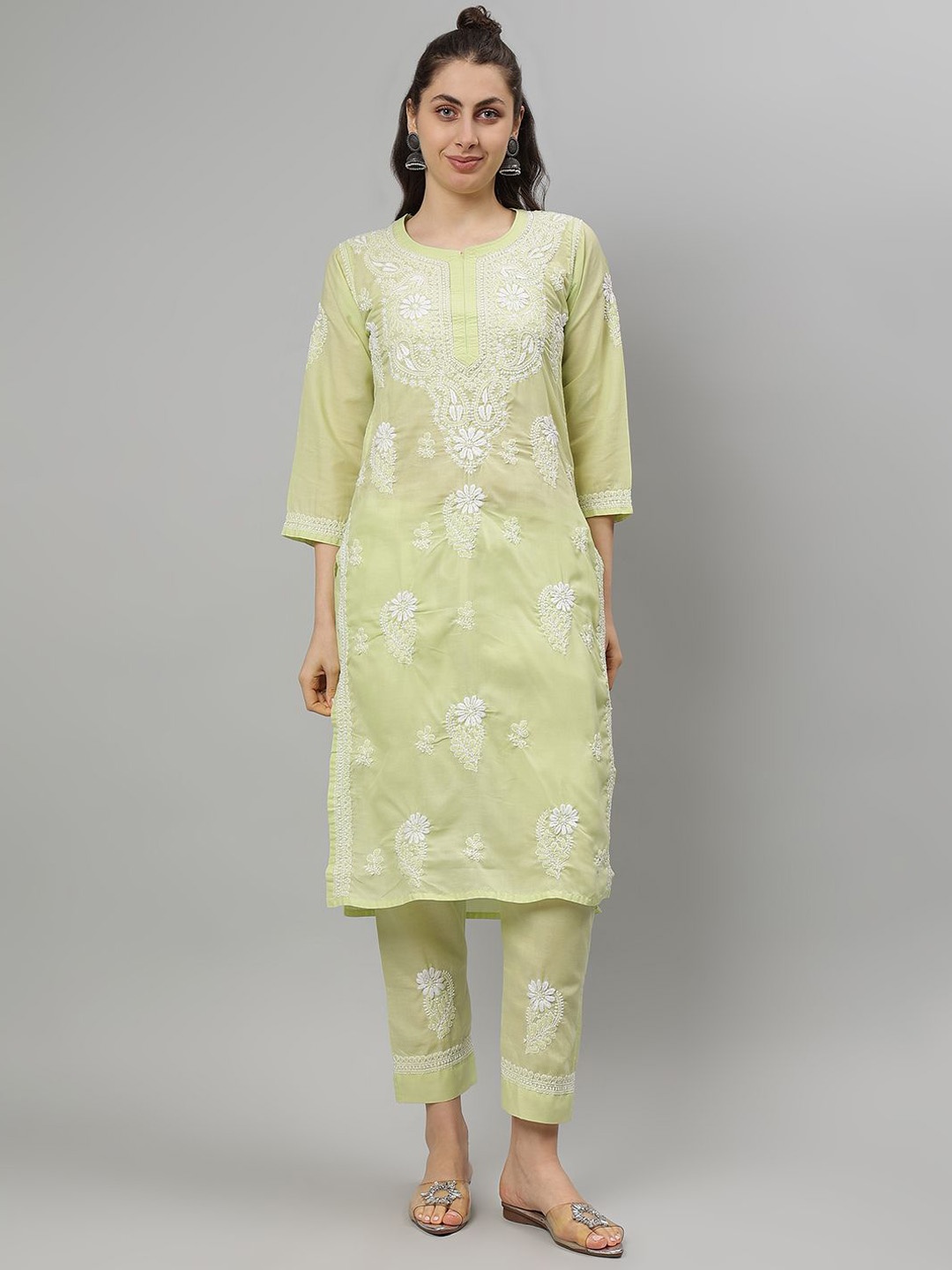 Seva Chikan Ethnic Motifs Embroidered Lucknowi Chikankari Straight Kurta With Trousers, Yellow
Seva Chikan Ethnic Motifs Embroidered Lucknowi Chikankari Straight Kurta With Trousers, Yellow