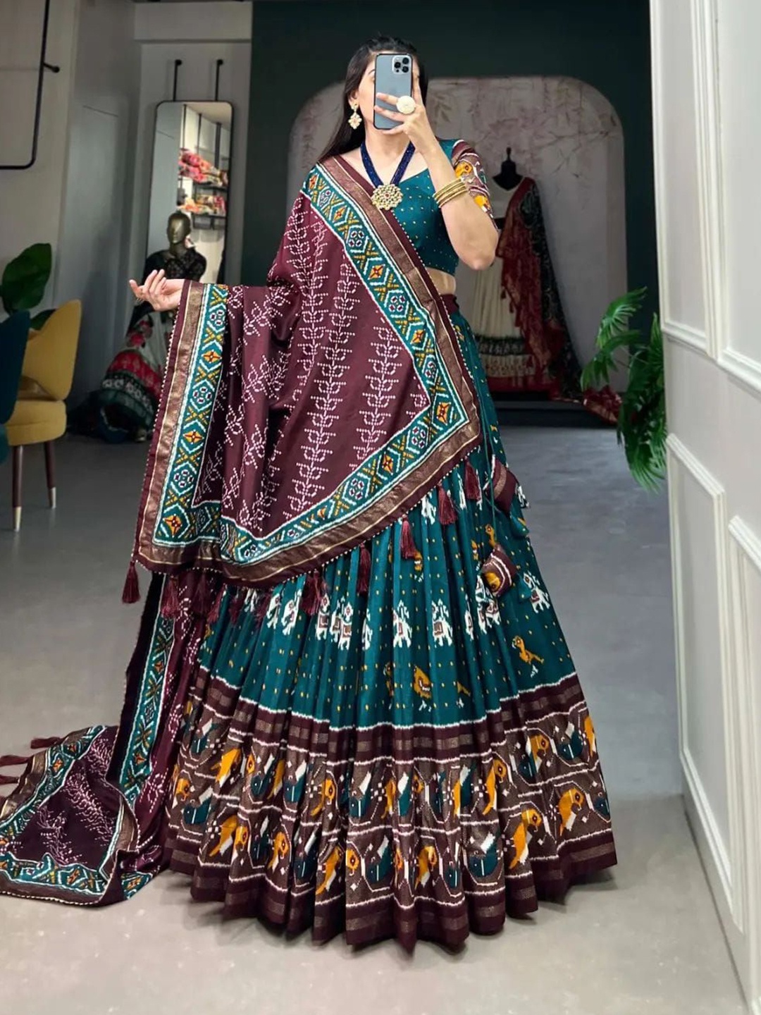 RADHVI BIZ Printed Kalamkari Ready to Wear Lehenga & Semi-Stitched Blouse With Dupatta, Teal
RADHVI BIZ Printed Kalamkari Ready to Wear Lehenga & Semi-Stitched Blouse With Dupatta, Teal