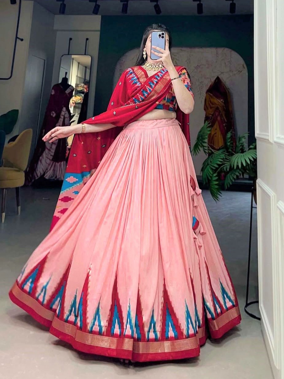 RADHVI BIZ Kalamkari Printed Lehenga With Semi-Stitched Blouse & Dupatta, Pink
RADHVI BIZ Kalamkari Printed Lehenga With Semi-Stitched Blouse & Dupatta, Pink