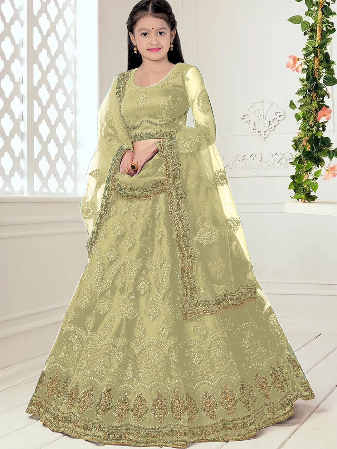 BAESD Girls Embroidered Semi-Stitched Lehenga & Unstitched Blouse With Dupatta, Green
BAESD Girls Embroidered Semi-Stitched Lehenga & Unstitched Blouse With Dupatta, Green