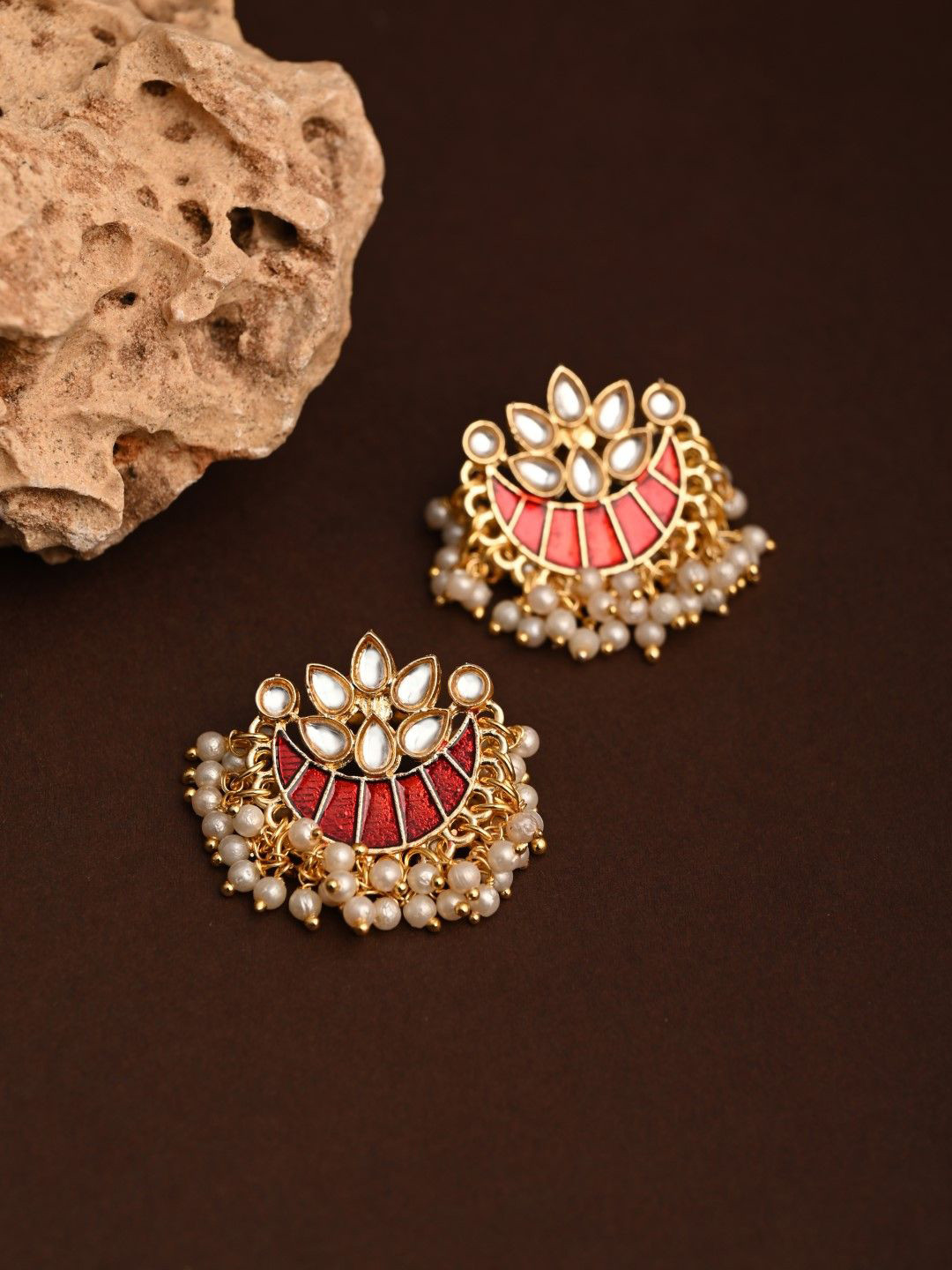 Anvik Gold-Plated Artificial Stones Studded & Beaded Meenakari Crescent Shaped Studs, Red
Anvik Gold-Plated Artificial Stones Studded & Beaded Meenakari Crescent Shaped Studs, Red
