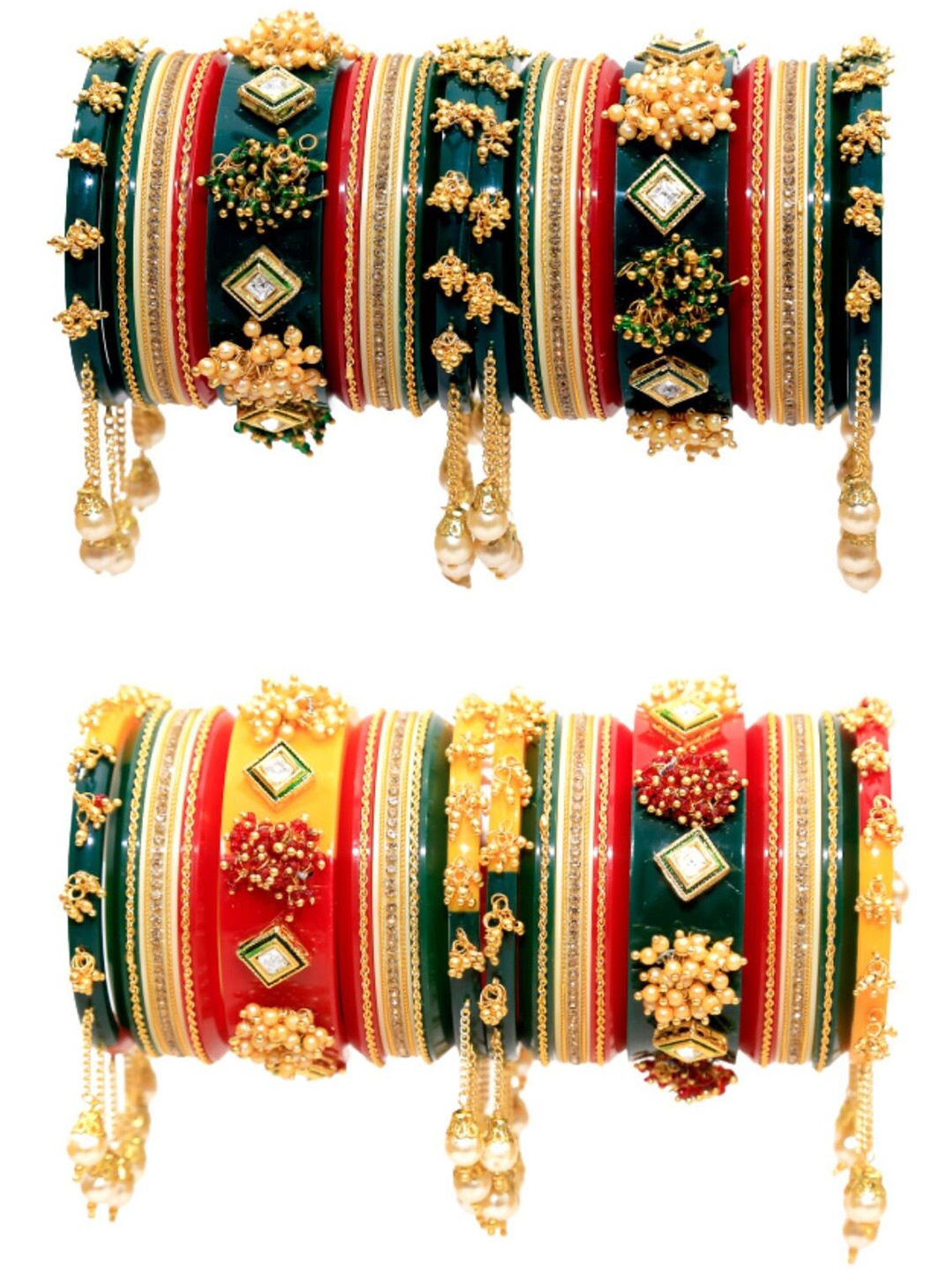 Zindura Pack Of 2 Gold-Plated Artificial Stone-Studded & Beaded Chuda Bangles
Zindura Pack Of 2 Gold-Plated Artificial Stone-Studded & Beaded Chuda Bangles