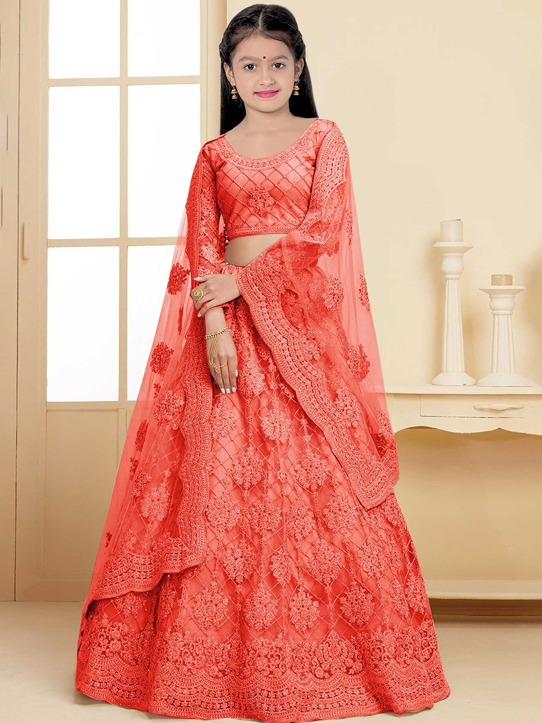 BAESD Girls Embroidered Thread Work Semi-Stitched Lehenga & Unstitched Blouse With Dupatta, Orange
BAESD Girls Embroidered Thread Work Semi-Stitched Lehenga & Unstitched Blouse With Dupatta, Orange