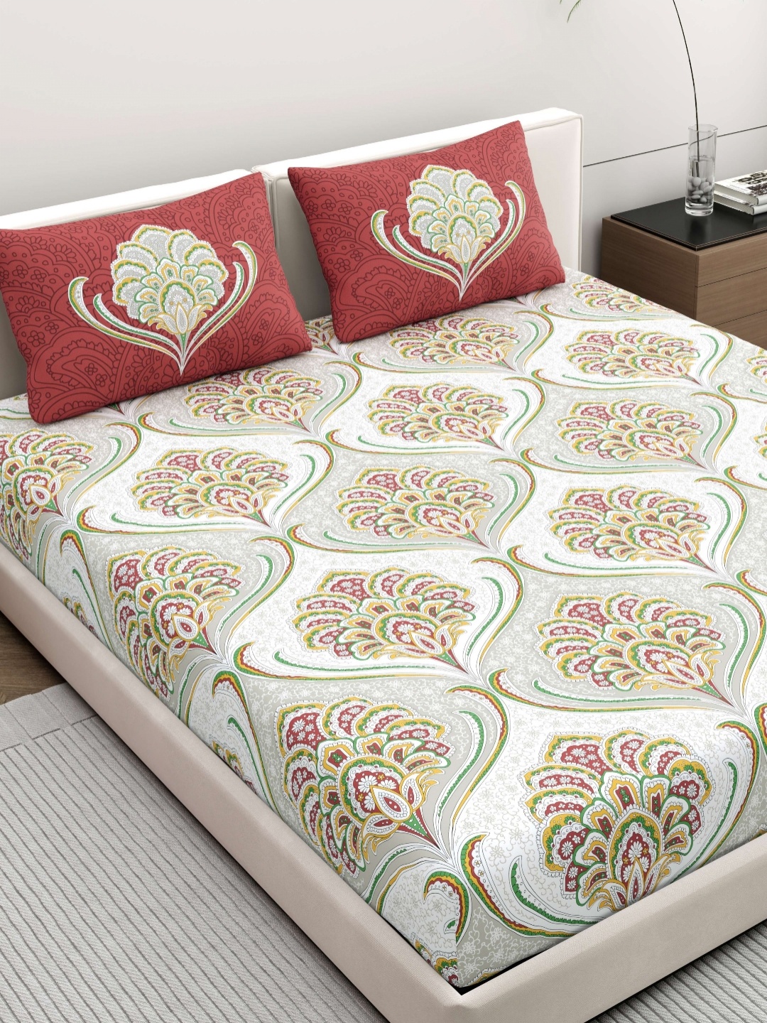 Dreamscape White & Grey Ethnic Motifs 200 TC Cotton King Bedsheet Set 2.49 m x 2.74 m
Dreamscape White & Grey Ethnic Motifs 200 TC Cotton King Bedsheet Set 2.49 m x 2.74 m