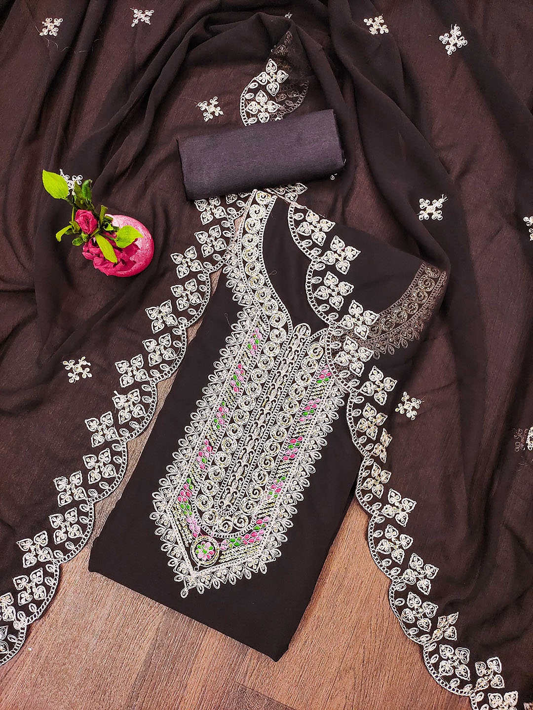 SHADOW & SAINING Floral Embroidered Silk Georgette Unstitched Dress Material, Brown
SHADOW & SAINING Floral Embroidered Silk Georgette Unstitched Dress Material, Brown