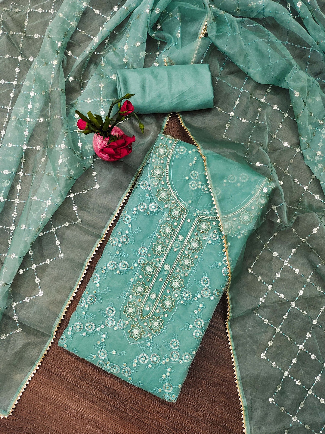 SHADOW & SAINING Floral Embroidered Sequinned Organza Semi-Stitched Dress Material, Sea green
SHADOW & SAINING Floral Embroidered Sequinned Organza Semi-Stitched Dress Material, Sea green