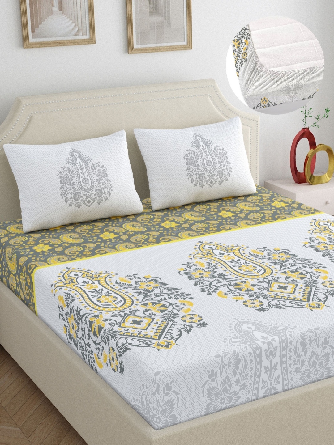 Dreamscape Grey & Yellow Ethnic Motifs 200 TC Cotton King Bedsheet Set 1.83 m x 1.98 m
Dreamscape Grey & Yellow Ethnic Motifs 200 TC Cotton King Bedsheet Set 1.83 m x 1.98 m