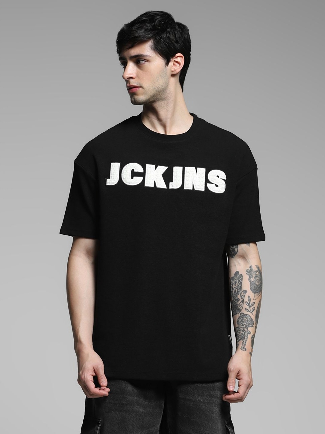 Jack & Jones Typography Printed Round Neck Short Sleeves Oversized Cotton T-shirt, Black
Jack & Jones Typography Printed Round Neck Short Sleeves Oversized Cotton T-shirt, Black