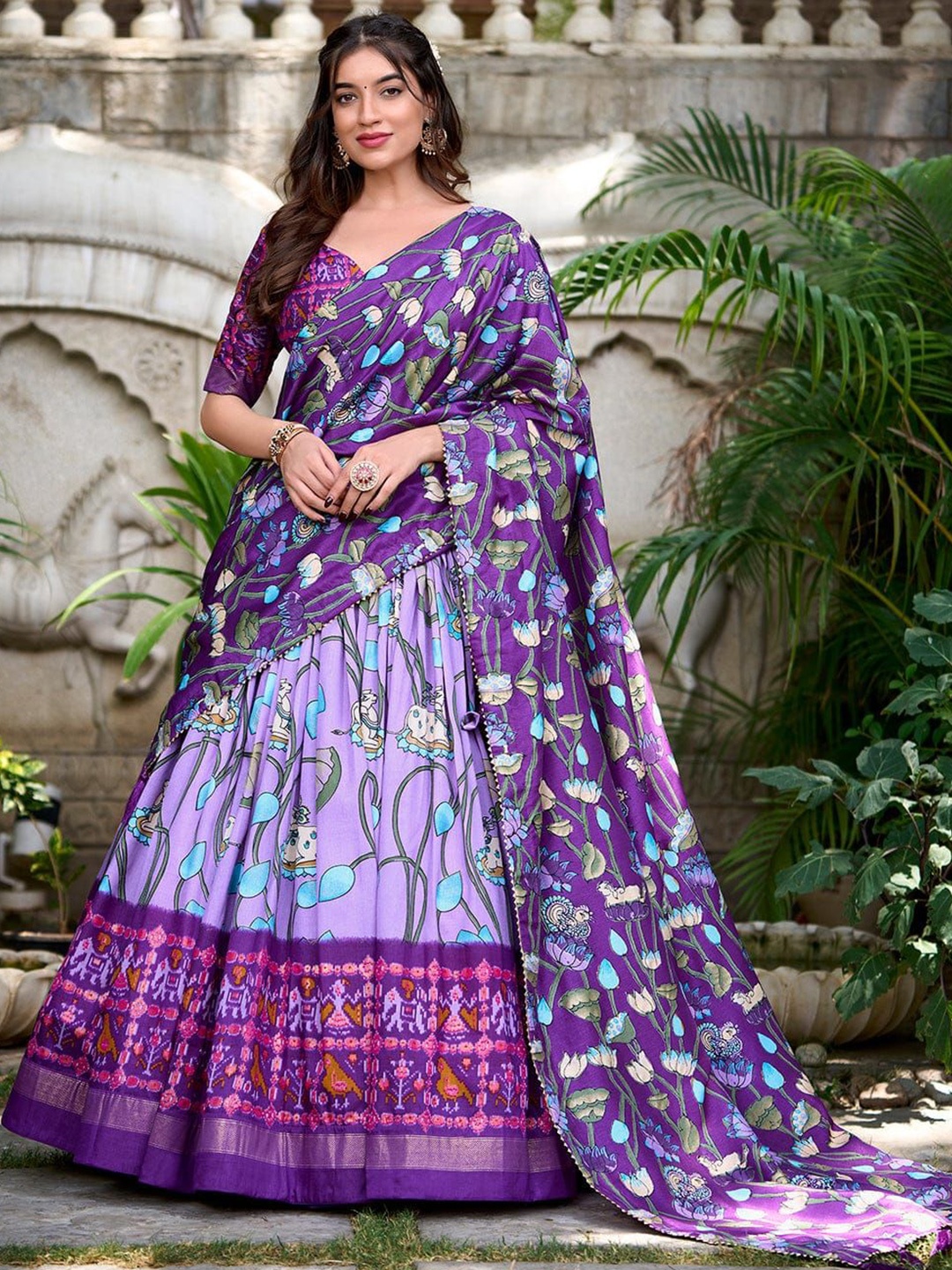 RADHVI BIZ Floral Printed Silk Ready to Wear Lehenga & Semi-Stitched Blouse With Dupatta, Purple
RADHVI BIZ Floral Printed Silk Ready to Wear Lehenga & Semi-Stitched Blouse With Dupatta, Purple