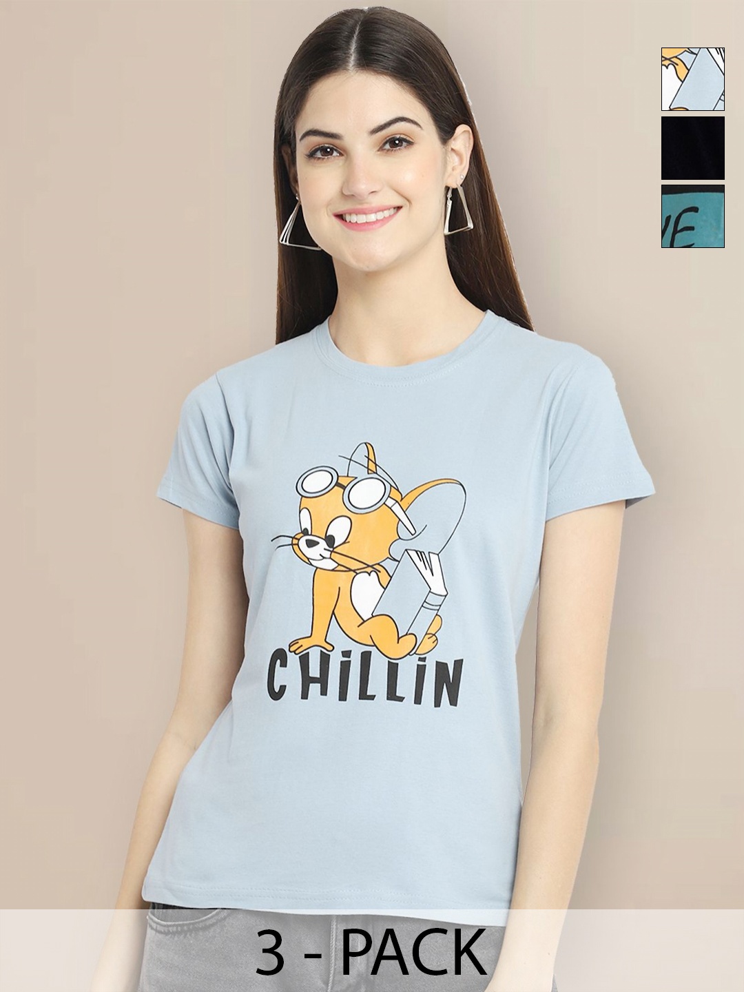 Metronaut Women Pack of 3 Tom & Jerry Typography Printed Round Neck Cotton T-shirts, Blue
Metronaut Women Pack of 3 Tom & Jerry Typography Printed Round Neck Cotton T-shirts, Blue