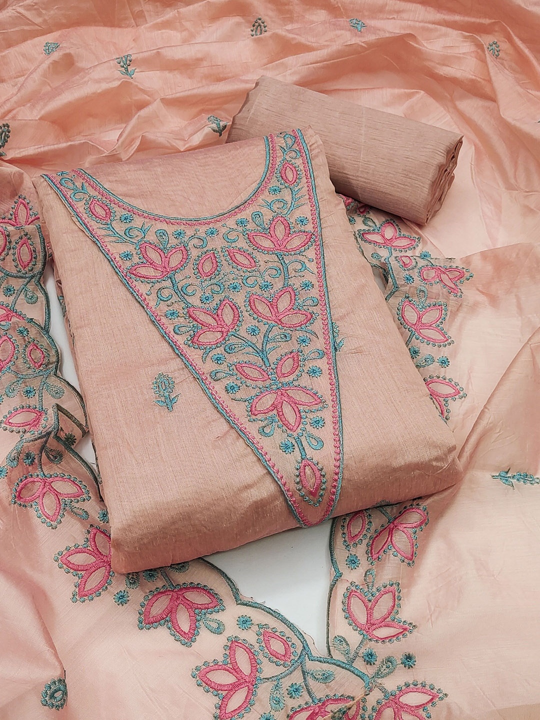 SHADOW & SAINING Floral Embroidered Chanderi Cotton Unstitched Dress Material, Beige
SHADOW & SAINING Floral Embroidered Chanderi Cotton Unstitched Dress Material, Beige