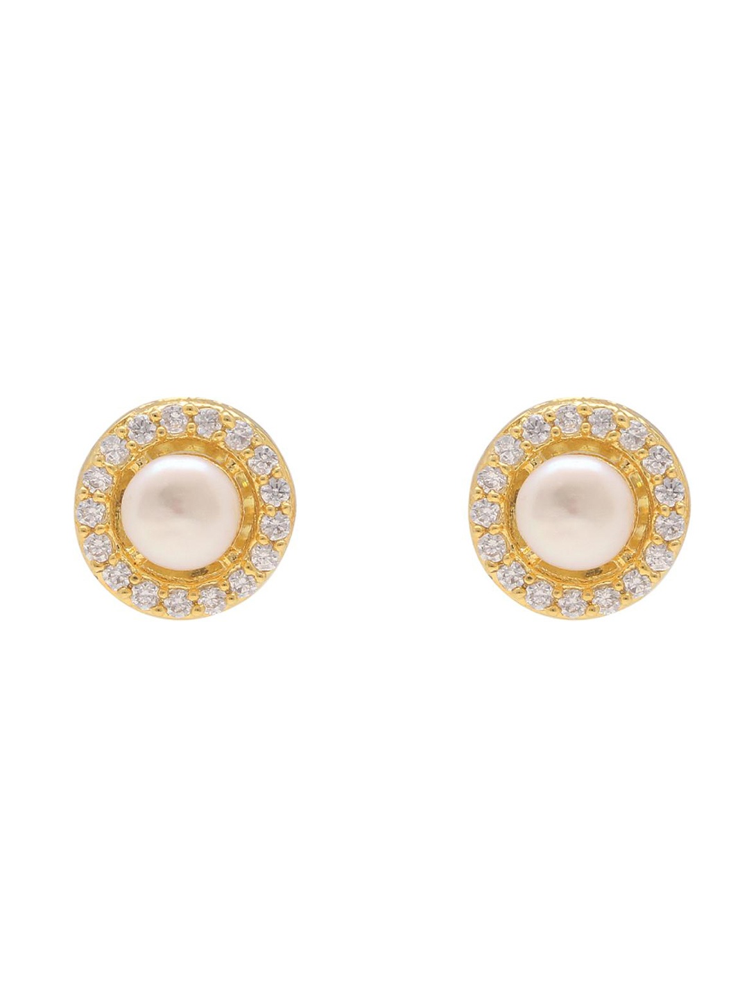 Sri Jagdamba Pearls Dealer Gold-Plated Contemporary Cubic Zirconia Antique Studs, White
Sri Jagdamba Pearls Dealer Gold-Plated Contemporary Cubic Zirconia Antique Studs, White