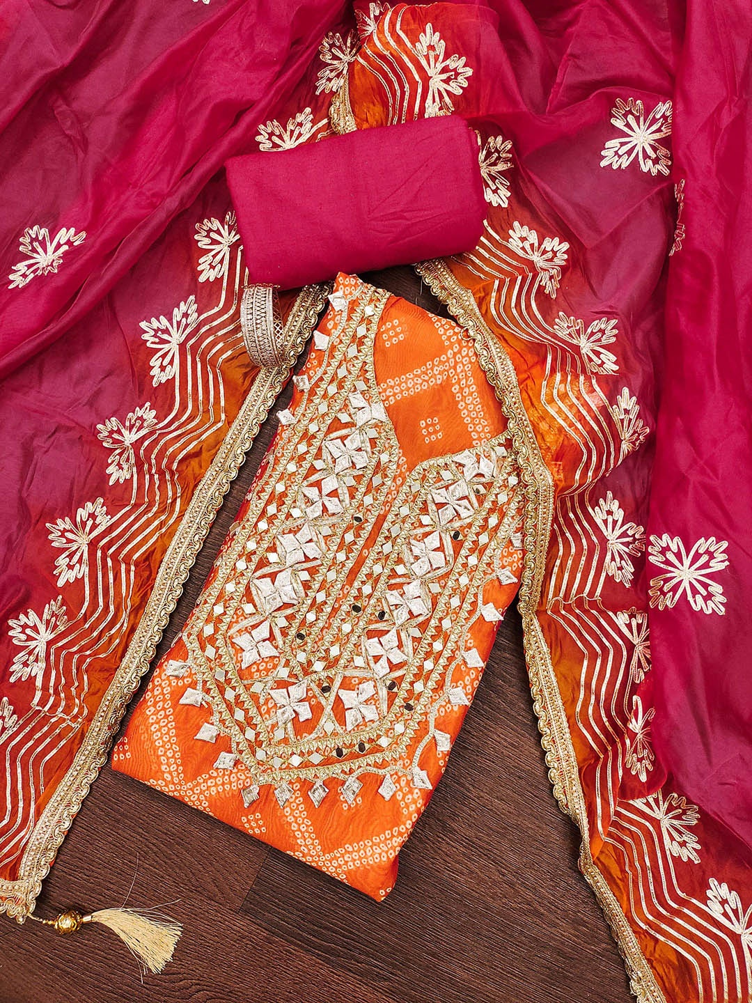 SHADOW & SAINING Bandhani Printed Gotta Patti Organza Unstitched Dress Material, Orange
SHADOW & SAINING Bandhani Printed Gotta Patti Organza Unstitched Dress Material, Orange