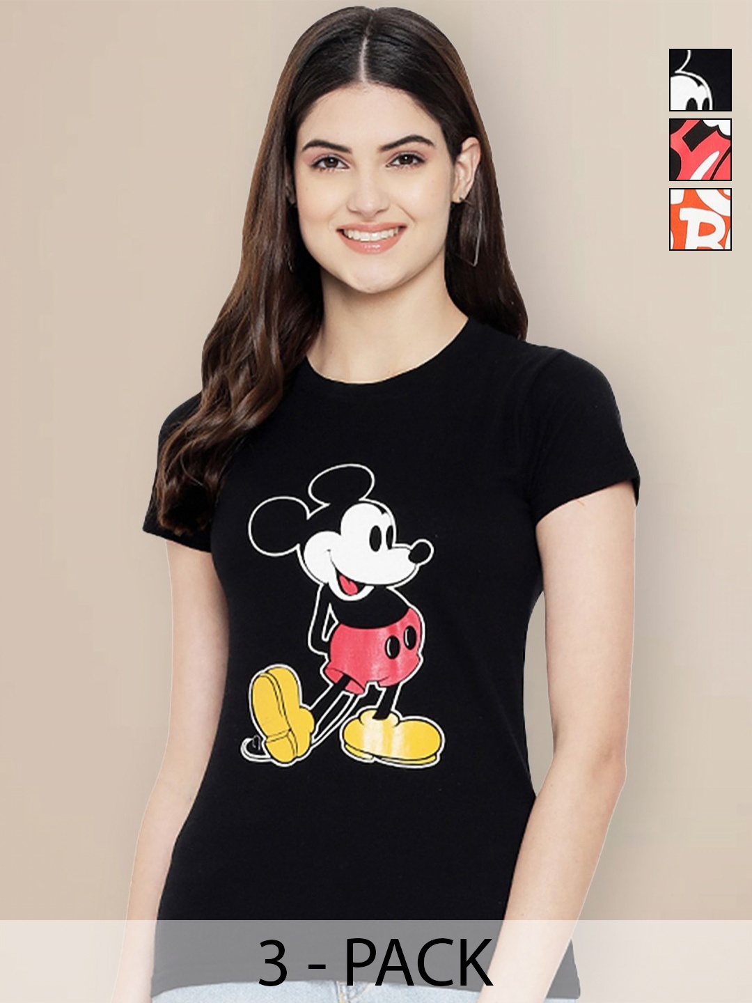 Metronaut Women Pack of 3 Mickey Mouse Typography Printed Round Neck Cotton T-shirts, Black
Metronaut Women Pack of 3 Mickey Mouse Typography Printed Round Neck Cotton T-shirts, Black