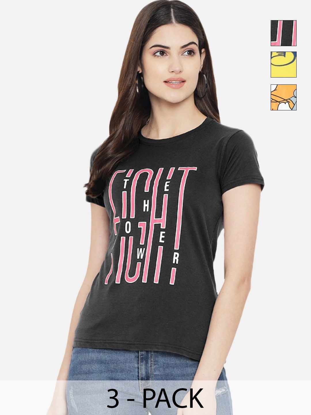 Dreambe Women Pack of 3 Tom & Jerry Typography Printed Round Neck Cotton T-shirts, Black
Dreambe Women Pack of 3 Tom & Jerry Typography Printed Round Neck Cotton T-shirts, Black