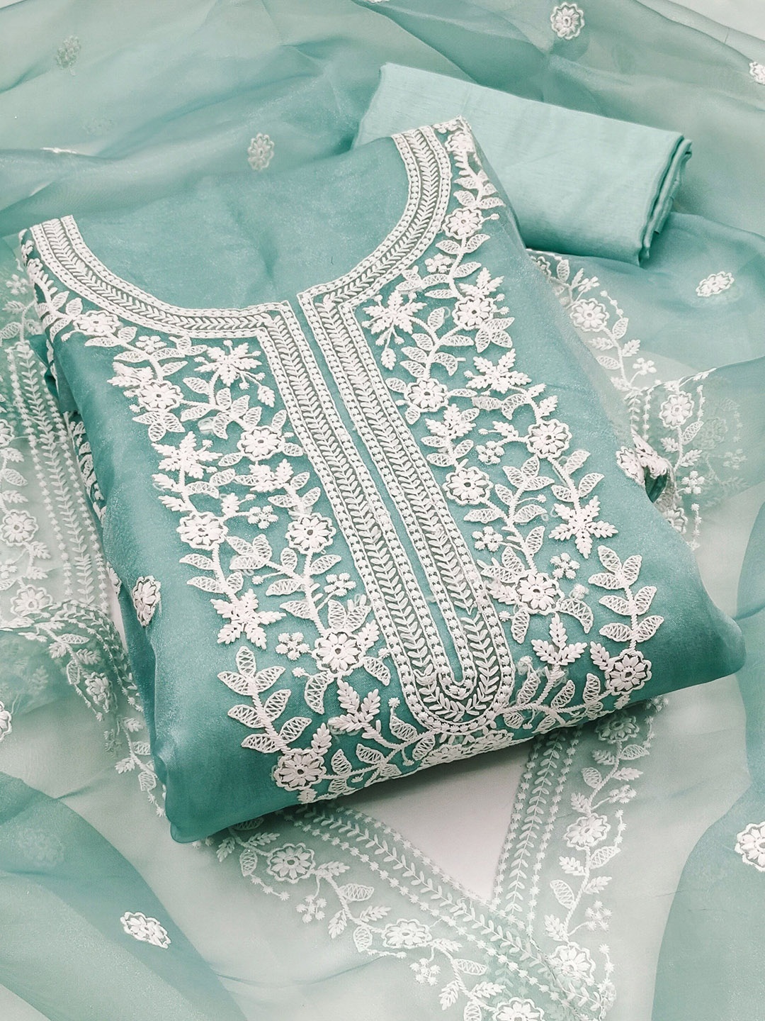 SHADOW & SAINING Floral Embroidered Thread Work Organza Unstitched Dress Material, Sea green
SHADOW & SAINING Floral Embroidered Thread Work Organza Unstitched Dress Material, Sea green