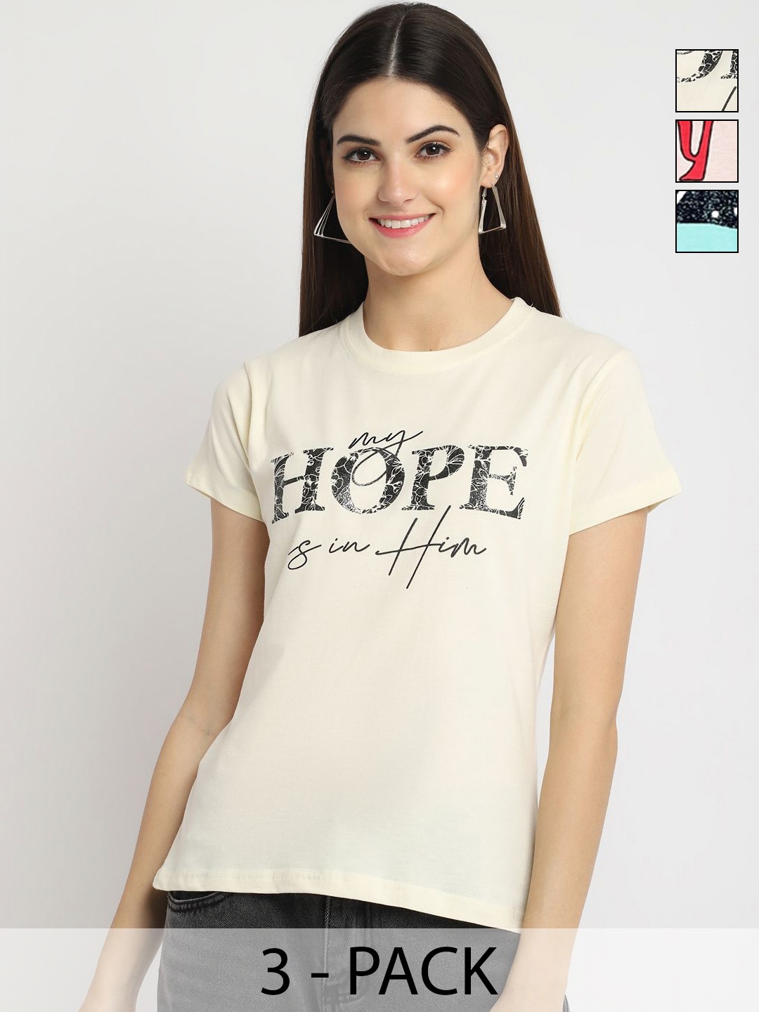 Dreambe Pack Of 3 Typography Printed Round Neck Short Sleeves Cotton T-shirt, Cream
Dreambe Pack Of 3 Typography Printed Round Neck Short Sleeves Cotton T-shirt, Cream