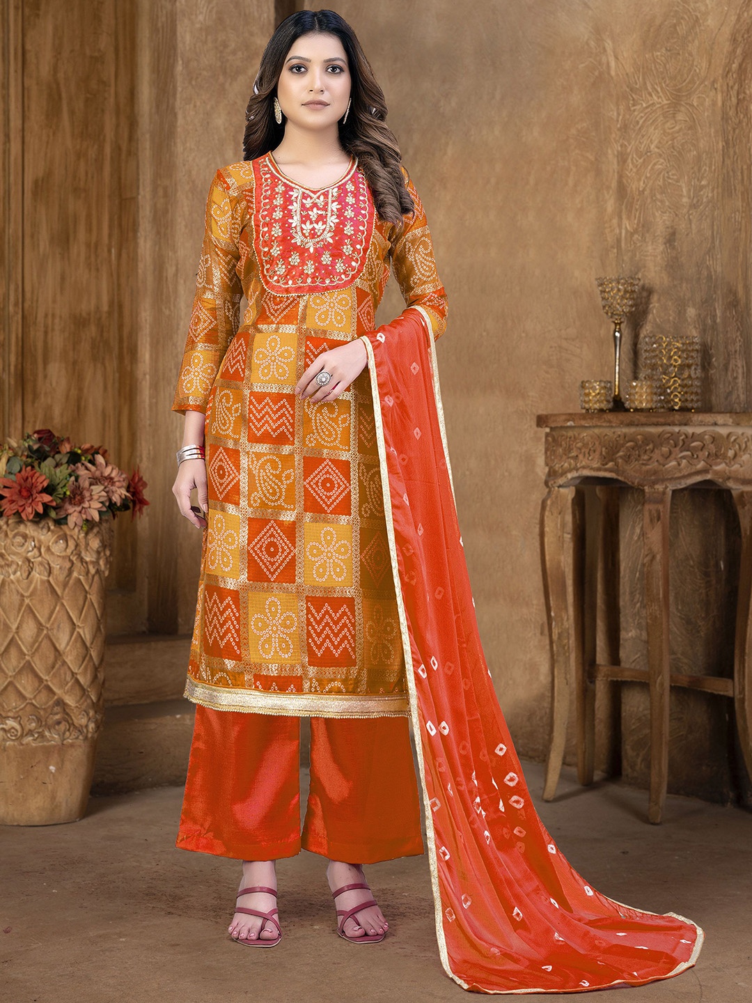SHADOW & SAINING Bandhani Printed Gotta Patti Pure Cotton Semi-Stitched Dress Material, Orange
SHADOW & SAINING Bandhani Printed Gotta Patti Pure Cotton Semi-Stitched Dress Material, Orange