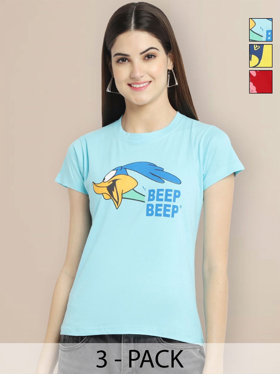 Metronaut Women Pack of 3 Looney Tunes Graphic Printed Round Neck Cotton T-shirts, Blue
Metronaut Women Pack of 3 Looney Tunes Graphic Printed Round Neck Cotton T-shirts, Blue