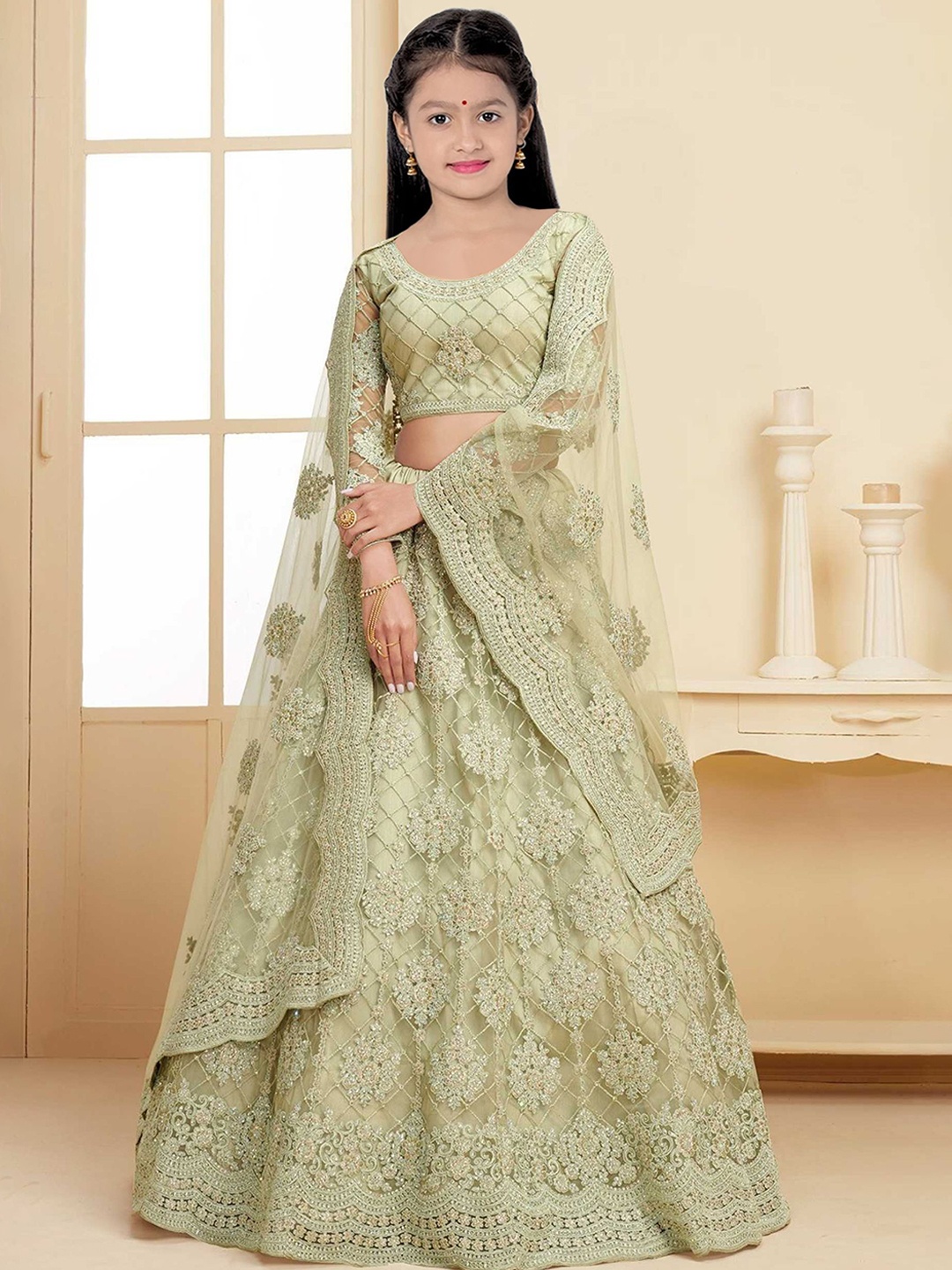 BAESD Girls Embroidered Thread Work Semi-Stitched Lehenga & Unstitched Blouse With Dupatta, Green
BAESD Girls Embroidered Thread Work Semi-Stitched Lehenga & Unstitched Blouse With Dupatta, Green
