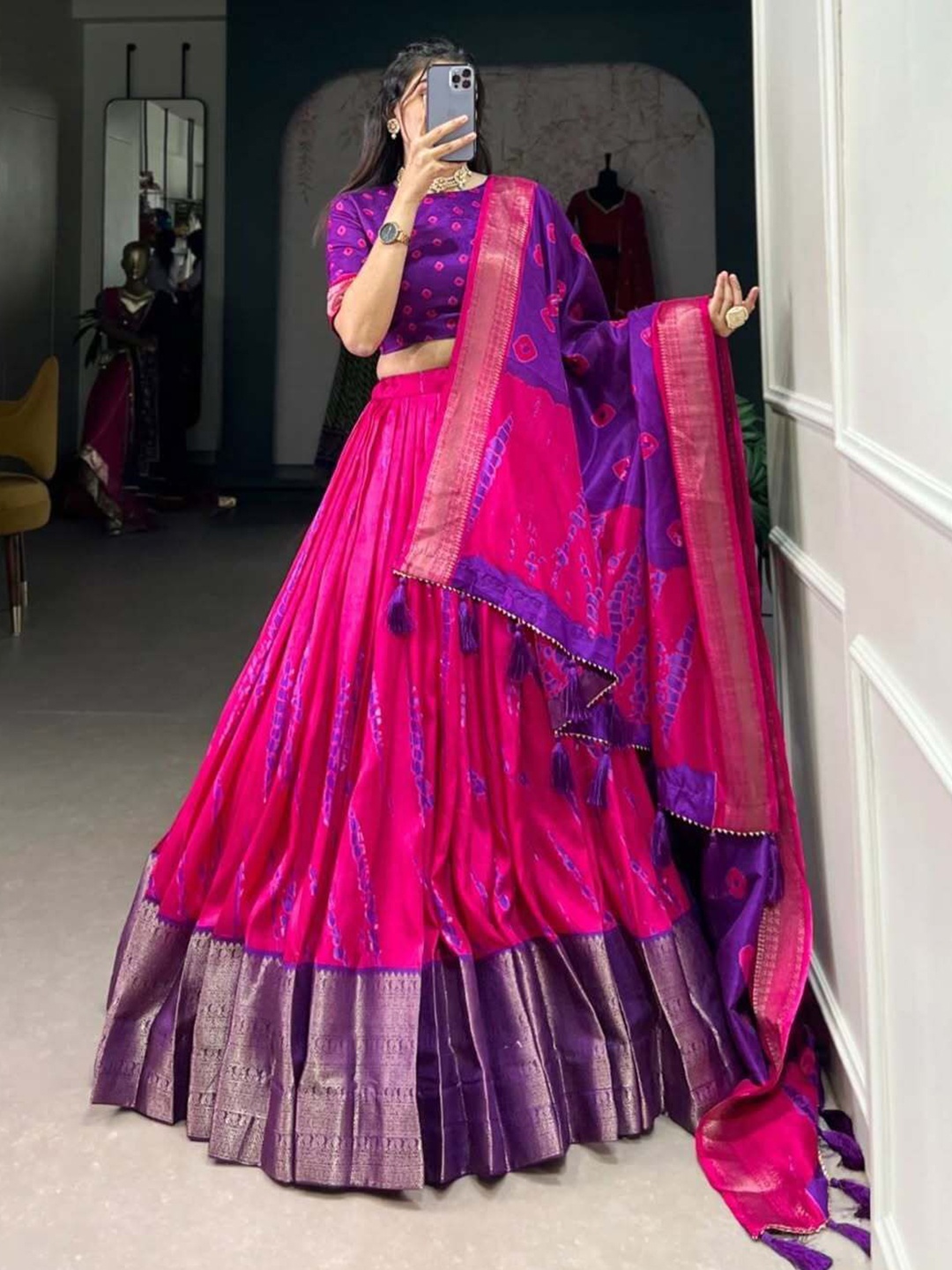 RADHVI BIZ Printed Silk Ready to Wear Lehenga & Semi-Stitched Blouse With Dupatta, Purple
RADHVI BIZ Printed Silk Ready to Wear Lehenga & Semi-Stitched Blouse With Dupatta, Purple