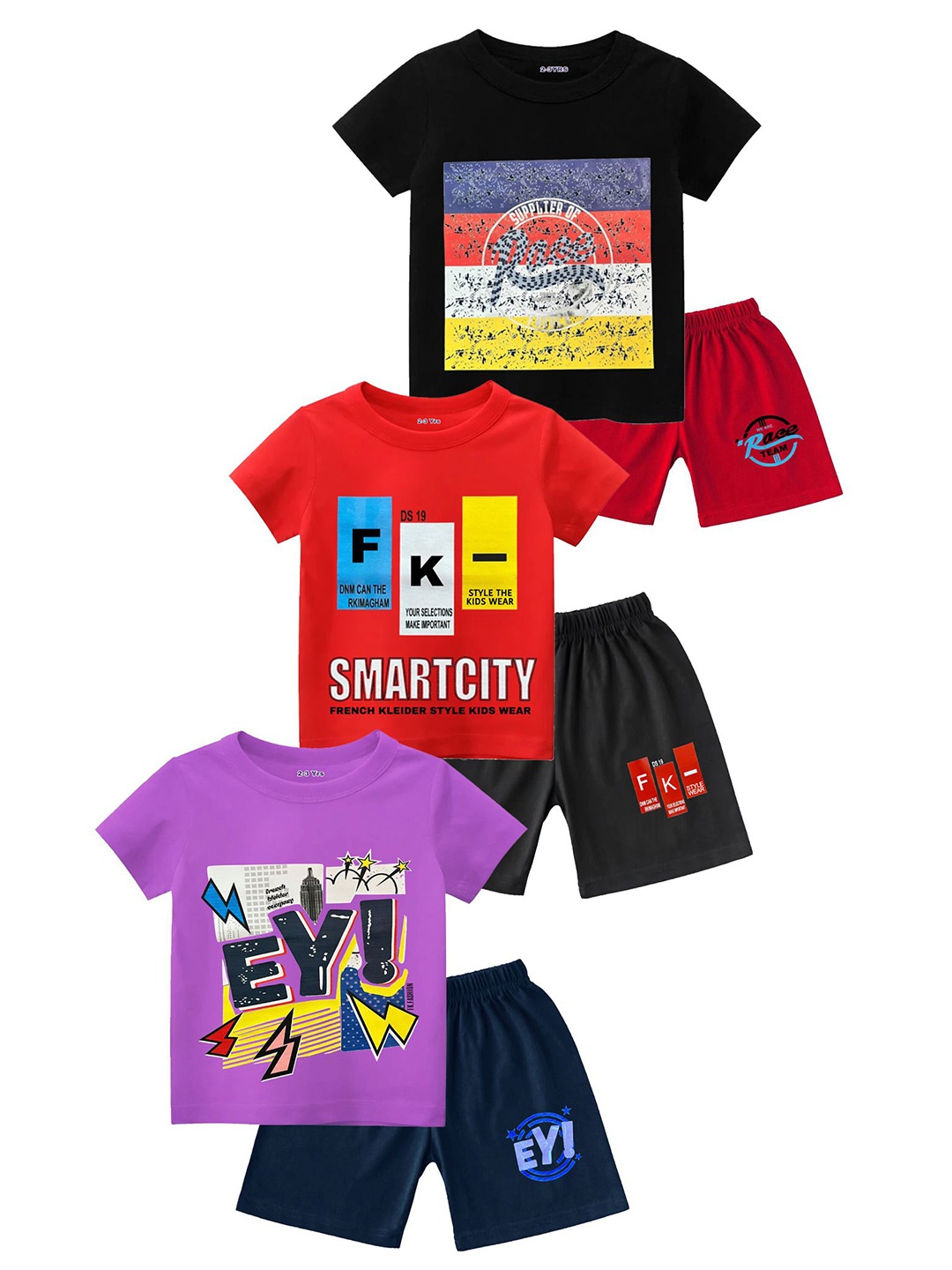 Tik Tok WEARS Boys Pack Of 3 Graphic Printed Pure Cotton T-shirt With Shorts, Black
Tik Tok WEARS Boys Pack Of 3 Graphic Printed Pure Cotton T-shirt With Shorts, Black