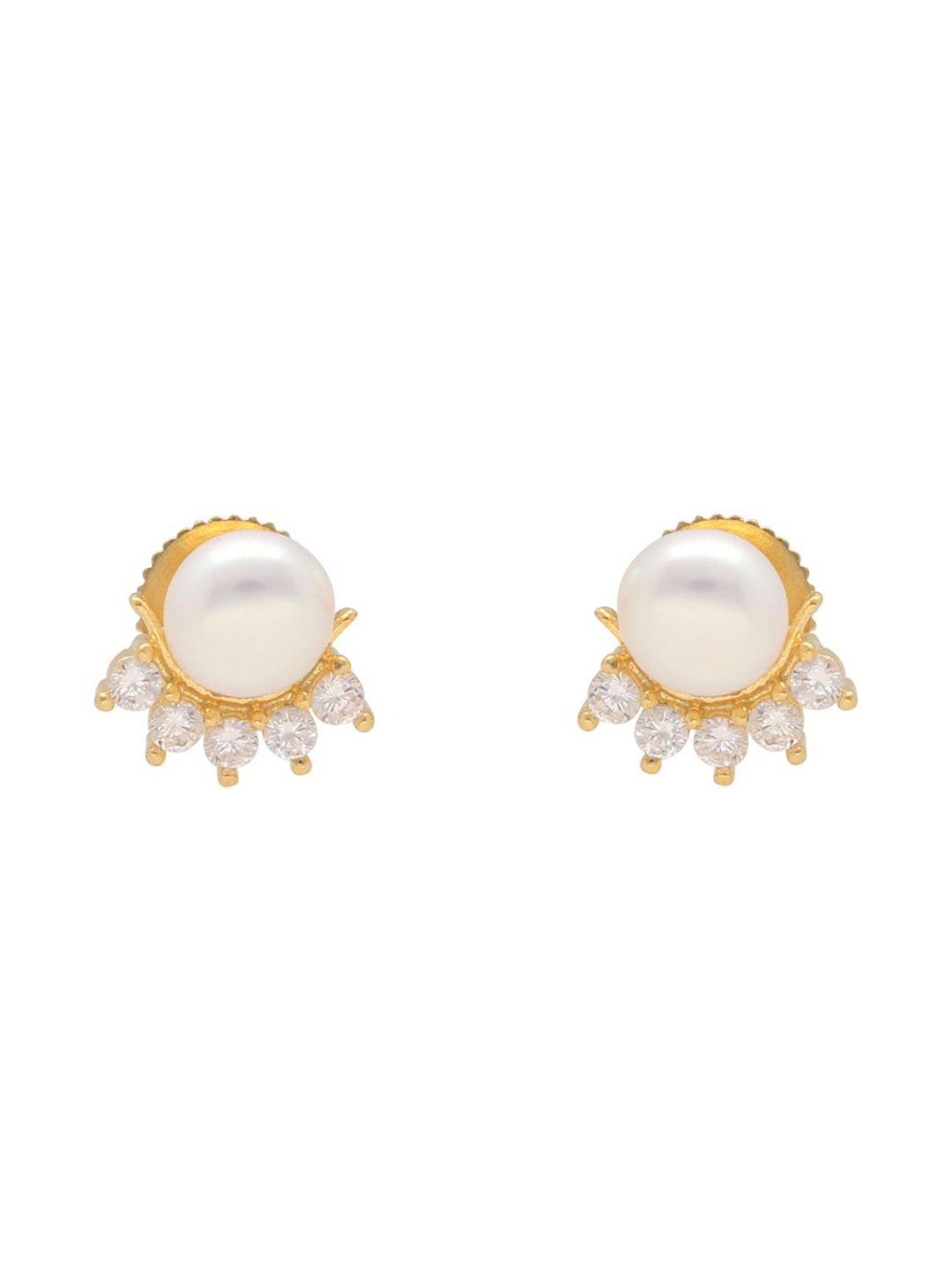 Sri Jagdamba Pearls Dealer Cherished Gold Plated CZ Studded Contemporary Studs, White
Sri Jagdamba Pearls Dealer Cherished Gold Plated CZ Studded Contemporary Studs, White