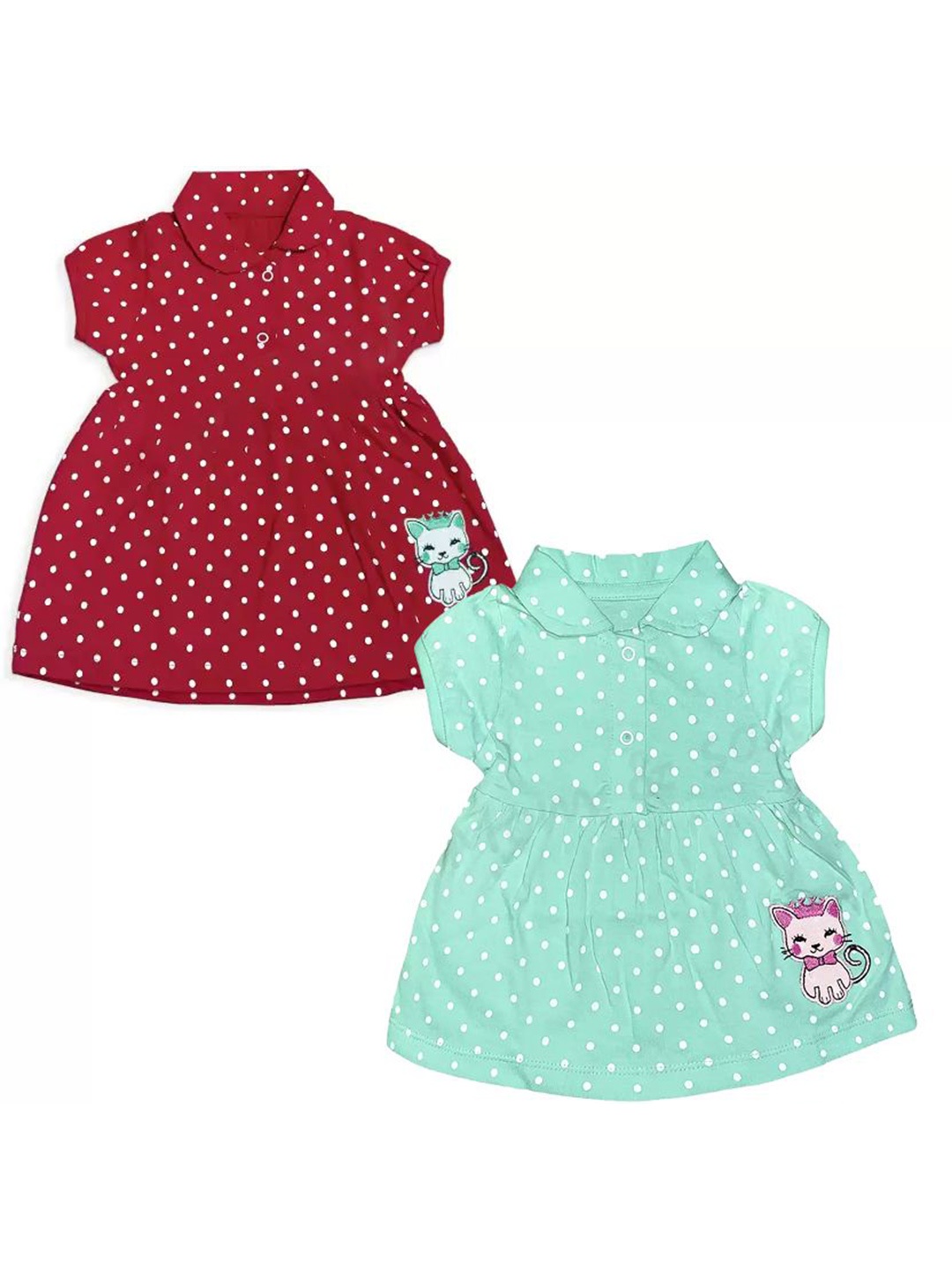 Paryag Girls Pack Of 2 Polka Dot Printed Shirt Collar Neck Cap Sleeves Fit & Flare Dress, Red
Paryag Girls Pack Of 2 Polka Dot Printed Shirt Collar Neck Cap Sleeves Fit & Flare Dress, Red