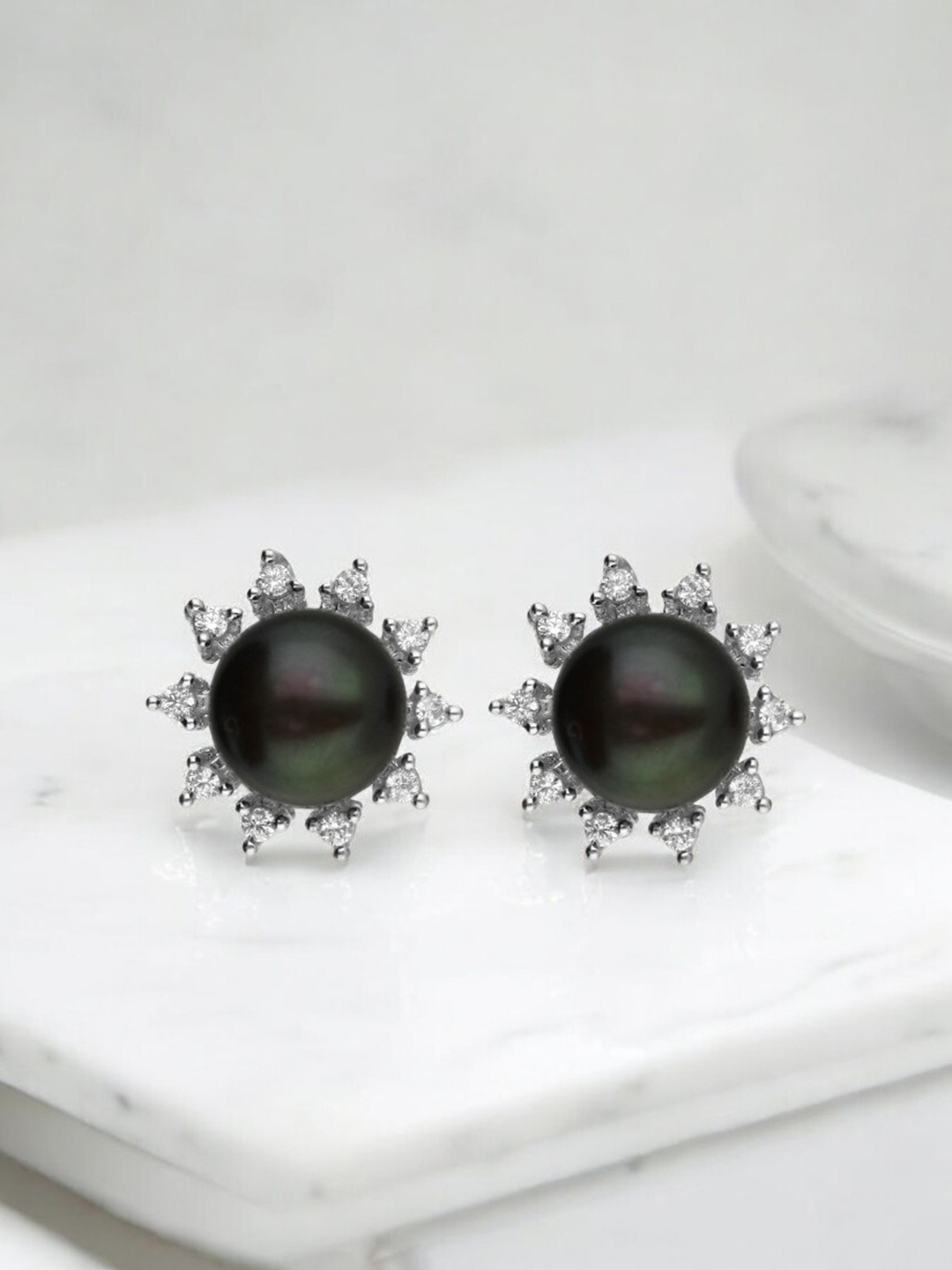 Sri Jagdamba Pearls Dealer Sterling Silver Plated Pearls Studded Contemporary Studs, Black
Sri Jagdamba Pearls Dealer Sterling Silver Plated Pearls Studded Contemporary Studs, Black
