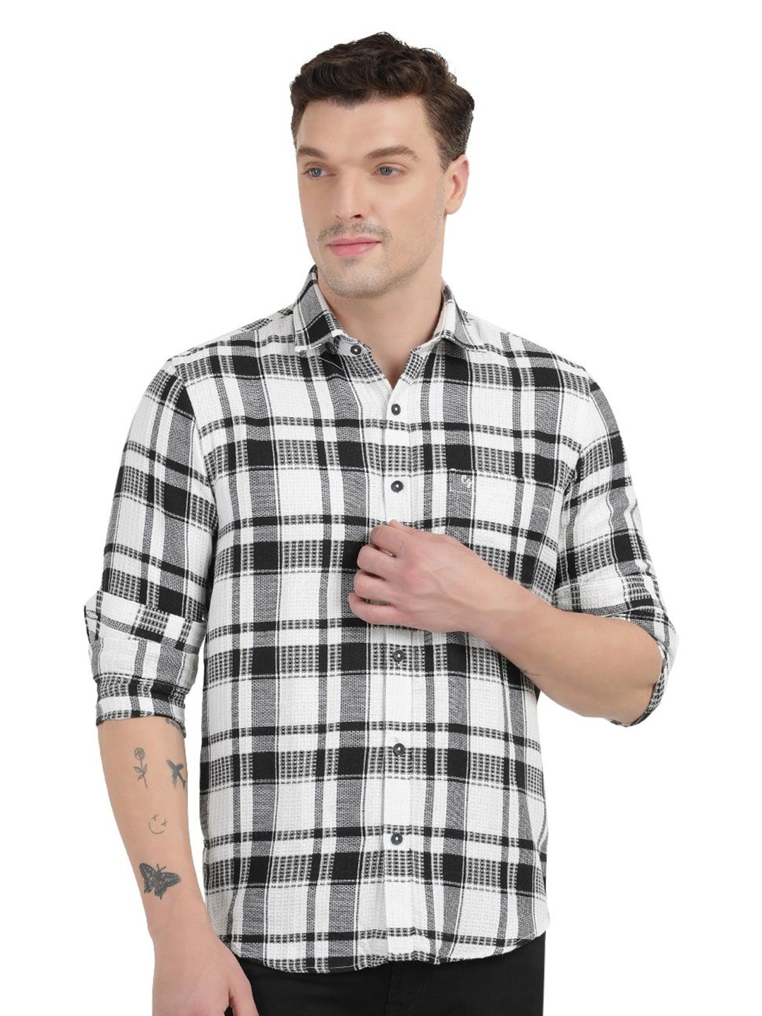 Clarke Gable Men Trim Spread Collar Tartan Checked Cotton Slim Fit Casual Shirts, White
Clarke Gable Men Trim Spread Collar Tartan Checked Cotton Slim Fit Casual Shirts, White