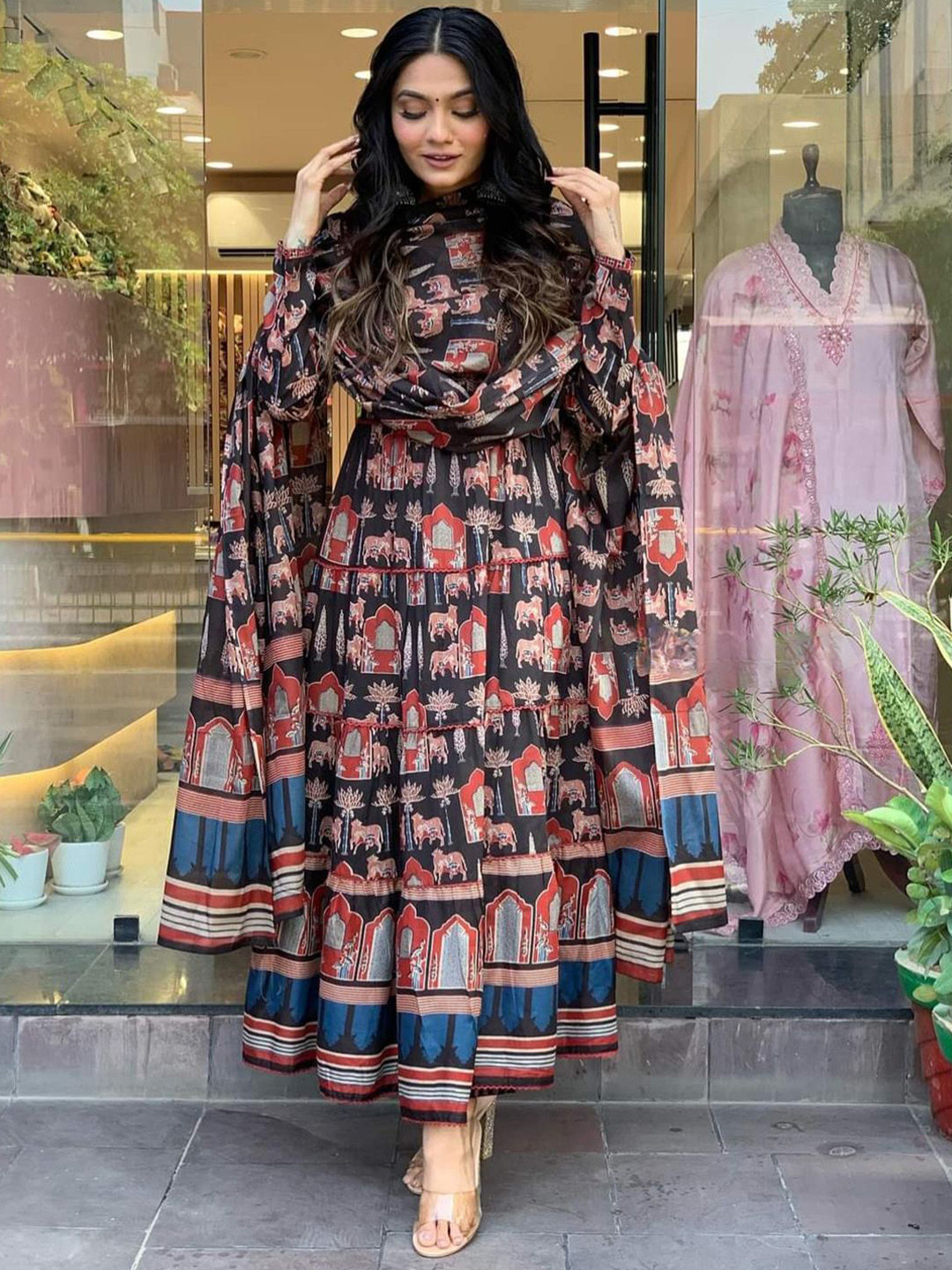 BAESD Women Ethnic Motifs Printed Pure Cotton Anarkali Kurta Sets with Dupatta, Black 
BAESD Women Ethnic Motifs Printed Pure Cotton Anarkali Kurta Sets with Dupatta, Black