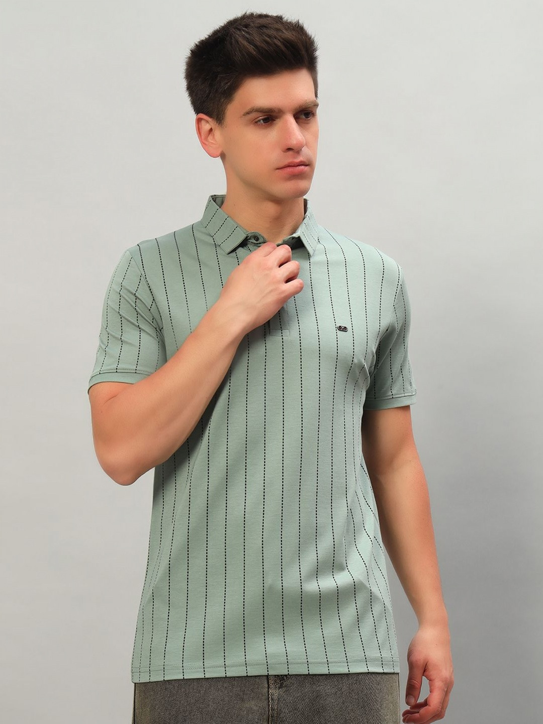 PROFY Men Striped Polo Collar Cotton T-shirt, Sea green
PROFY Men Striped Polo Collar Cotton T-shirt, Sea green