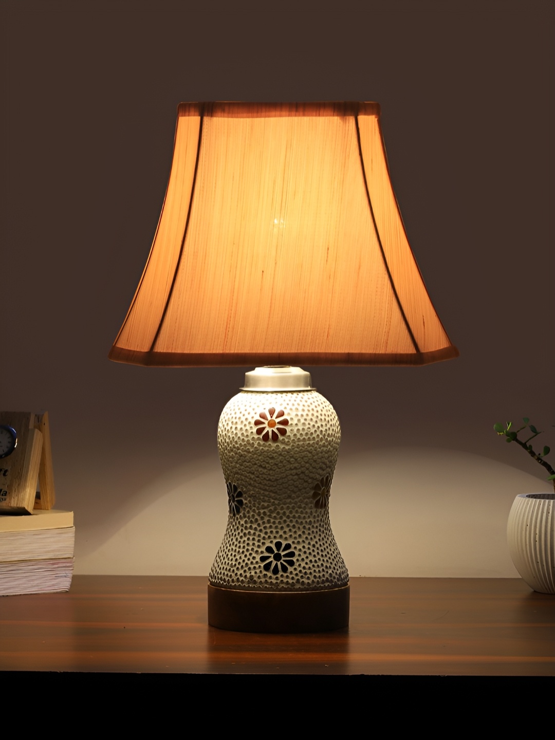 Devansh Off White & Blue Textured Wooden Frustum Shaped Table Lamp With Mosaic Glass Base
Devansh Off White & Blue Textured Wooden Frustum Shaped Table Lamp With Mosaic Glass Base
