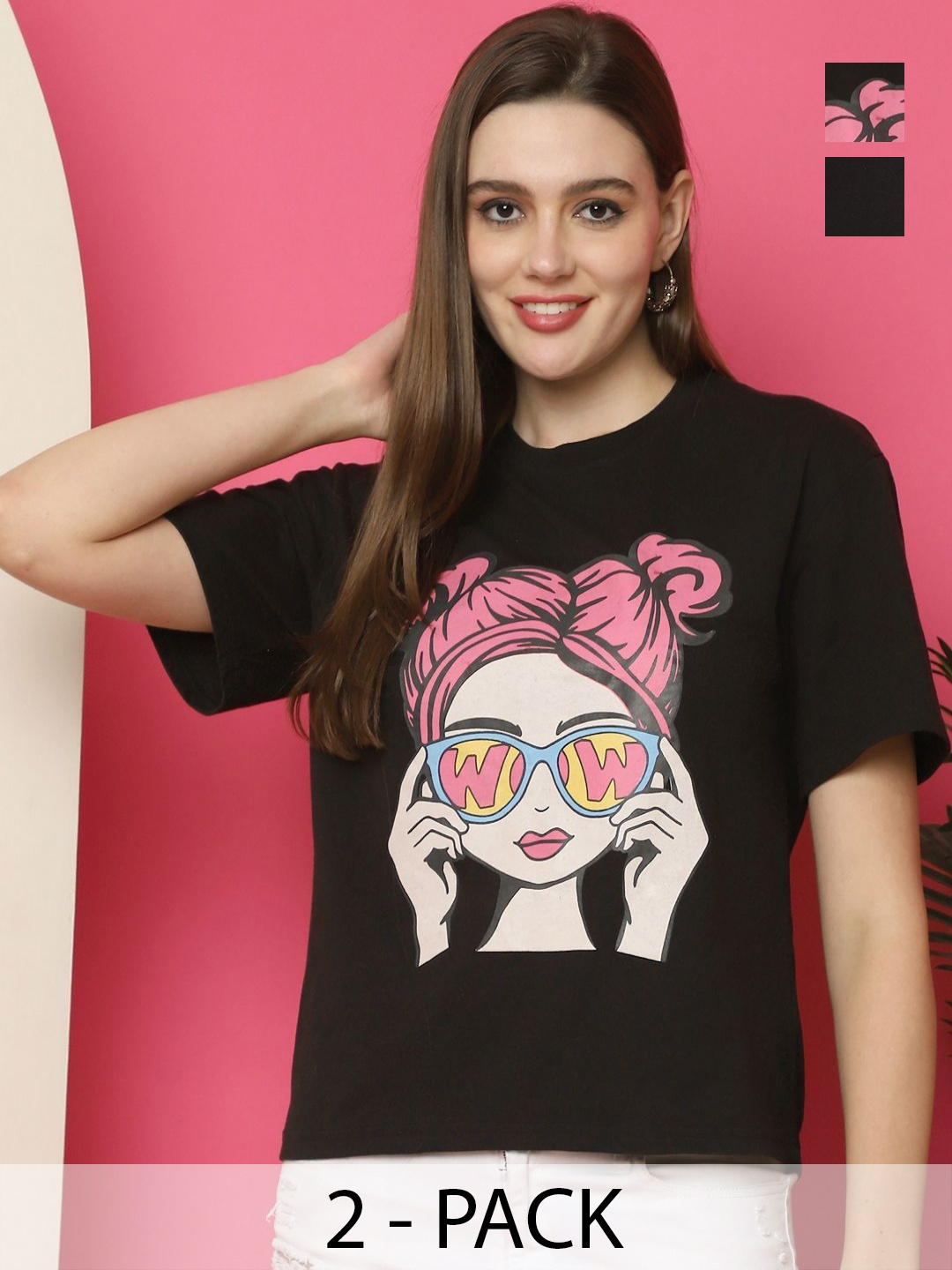 Tromko Women Pack of 2 Typography Printed Round Neck Cotton Oversized T-shirts, Black
Tromko Women Pack of 2 Typography Printed Round Neck Cotton Oversized T-shirts, Black