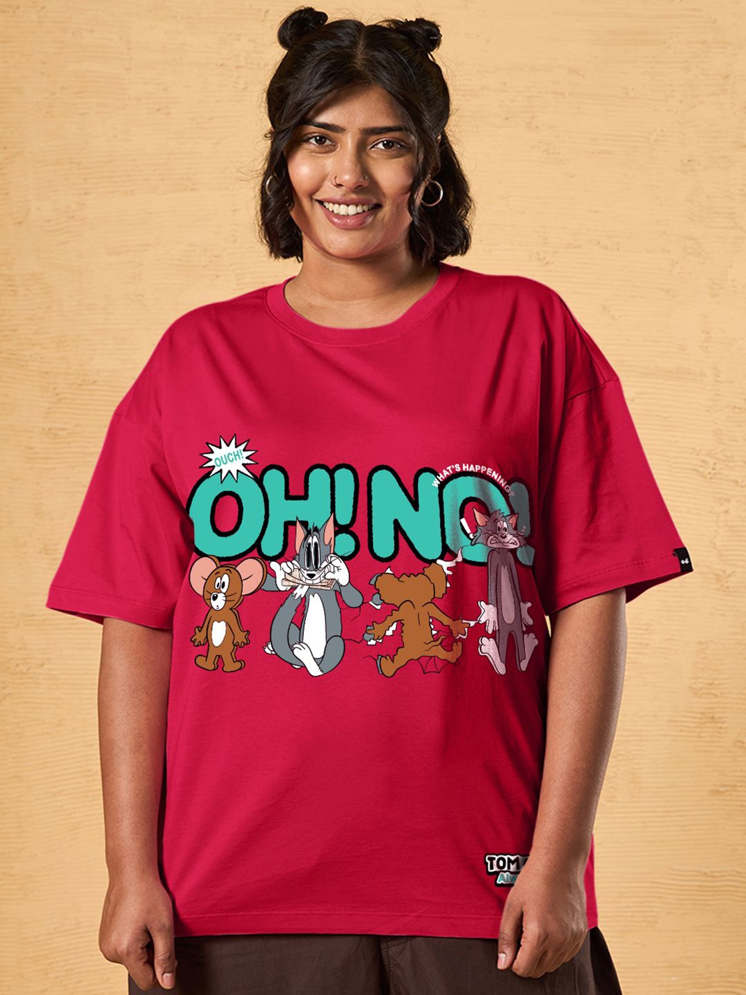 Bewakoof Oversized Tom & Jerry Printed Drop-Shoulder Sleeves Pure Cotton T-Shirt, Red
Bewakoof Oversized Tom & Jerry Printed Drop-Shoulder Sleeves Pure Cotton T-Shirt, Red