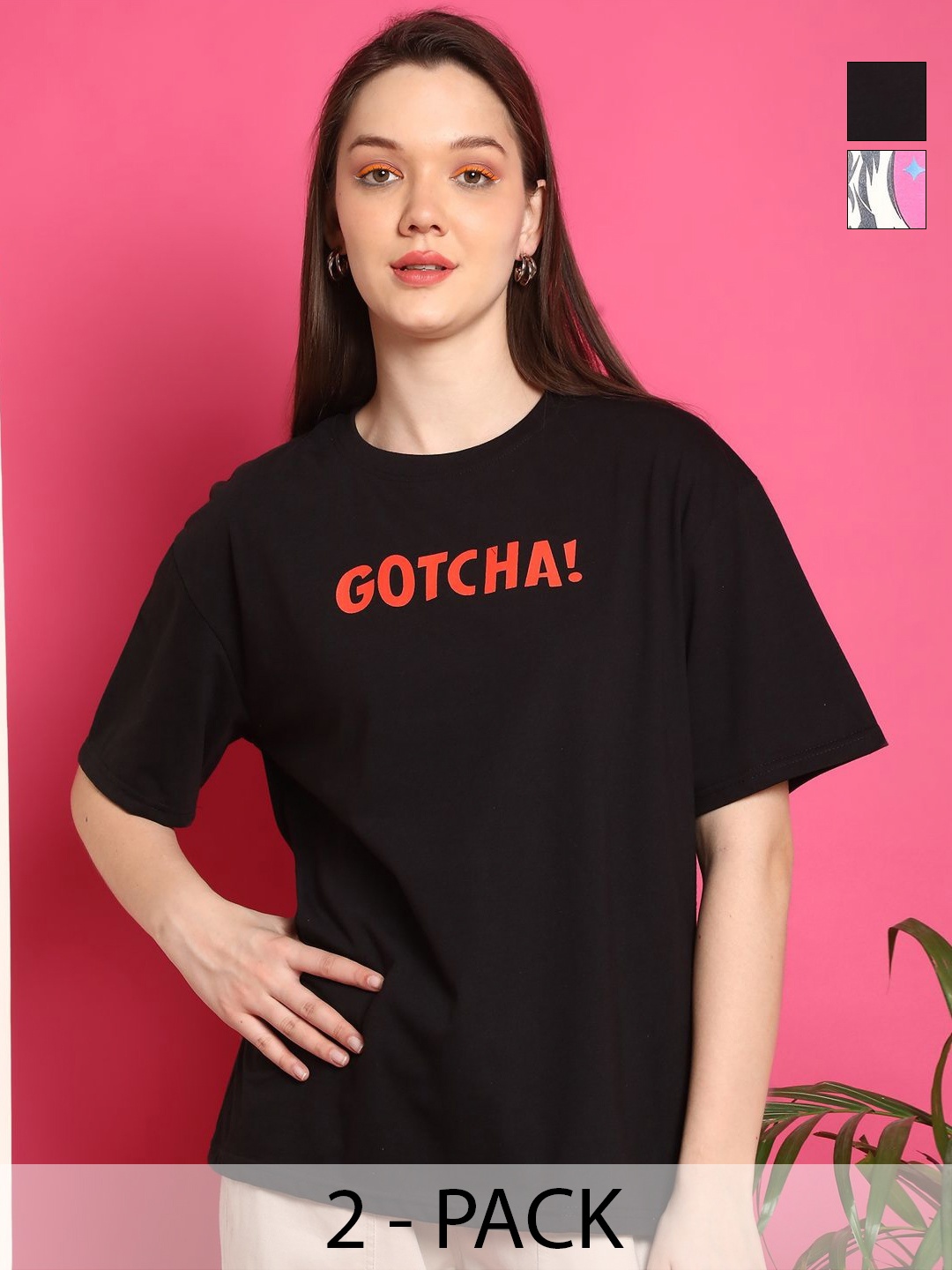 Tromko Women Pack of 2 Typography Printed Round Neck Cotton Oversized T-shirts, Black
Tromko Women Pack of 2 Typography Printed Round Neck Cotton Oversized T-shirts, Black
