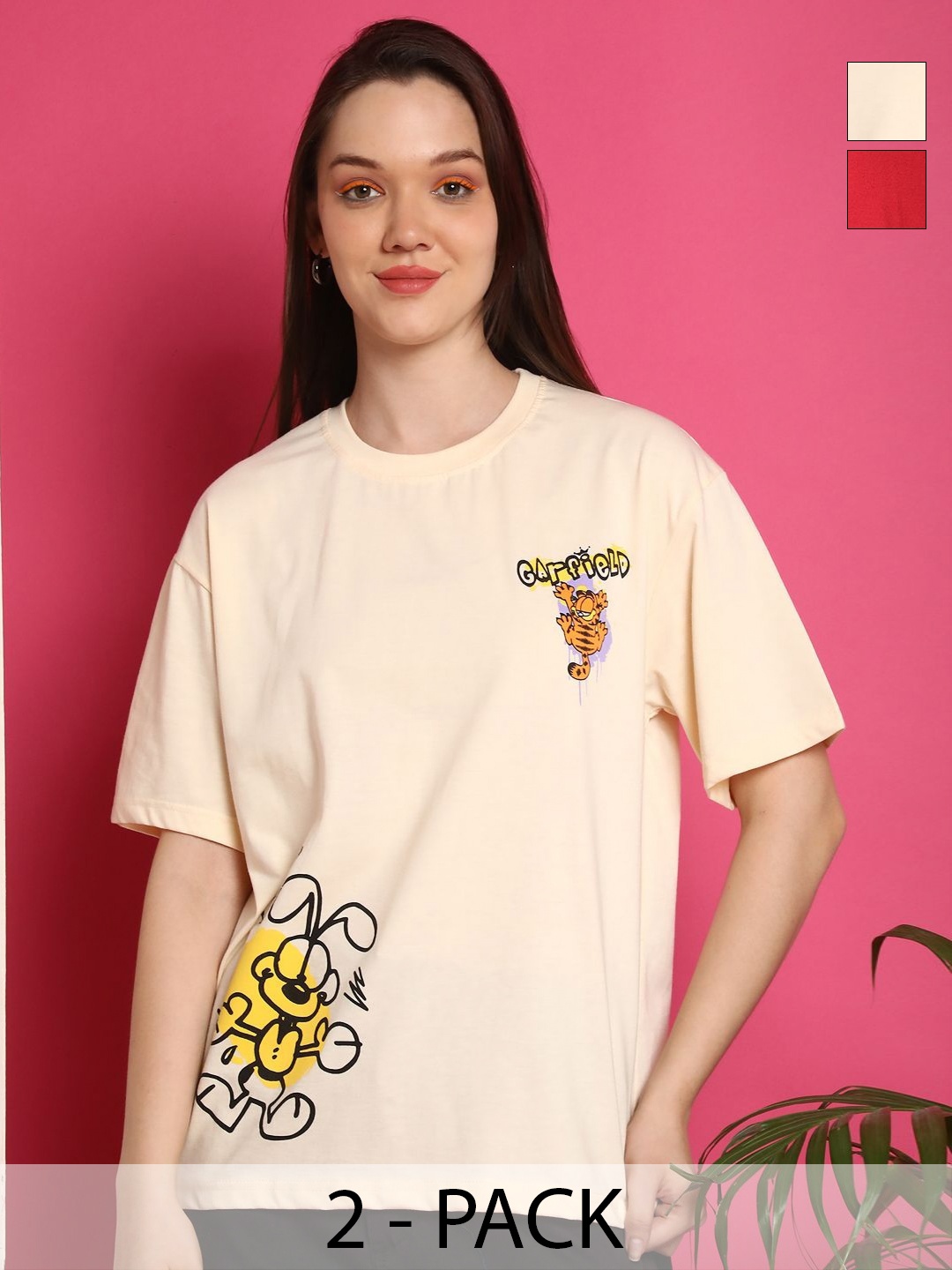 Tromko Women Pack of 2 Garfield Graphic Printed Round Neck Cotton Oversized T-shirts, Beige
Tromko Women Pack of 2 Garfield Graphic Printed Round Neck Cotton Oversized T-shirts, Beige