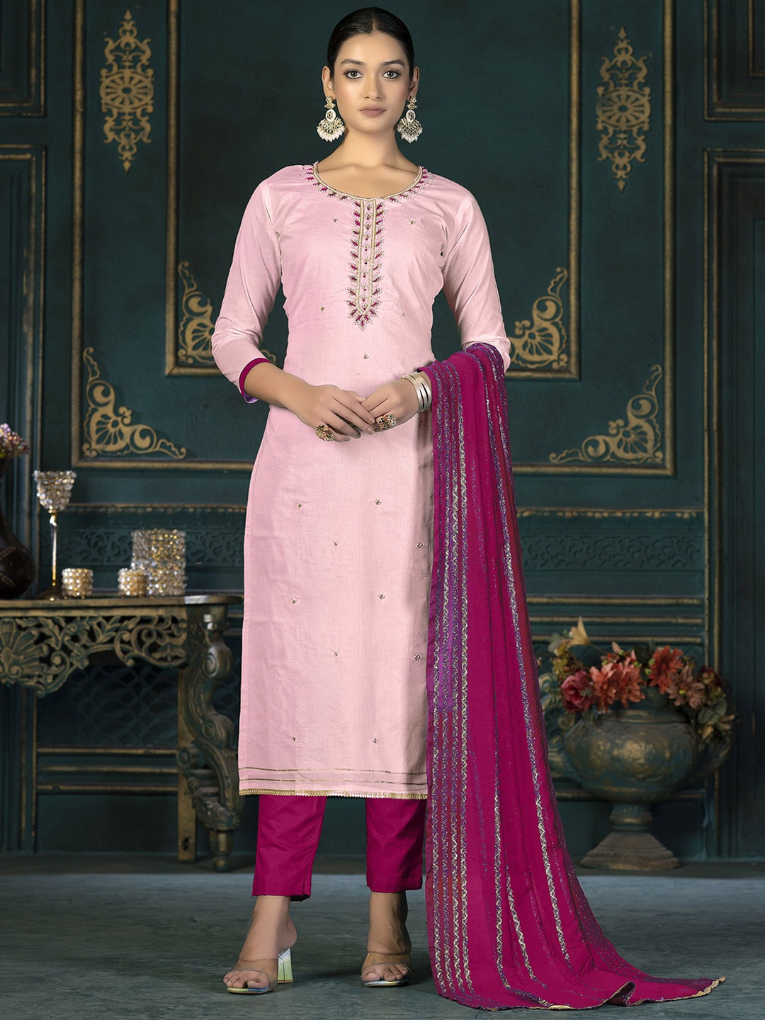 SHADOW & SAINING Floral Embellished Beads & Stone Pure Cotton Semi-Stitched Dress Material, Pink
SHADOW & SAINING Floral Embellished Beads & Stone Pure Cotton Semi-Stitched Dress Material, Pink