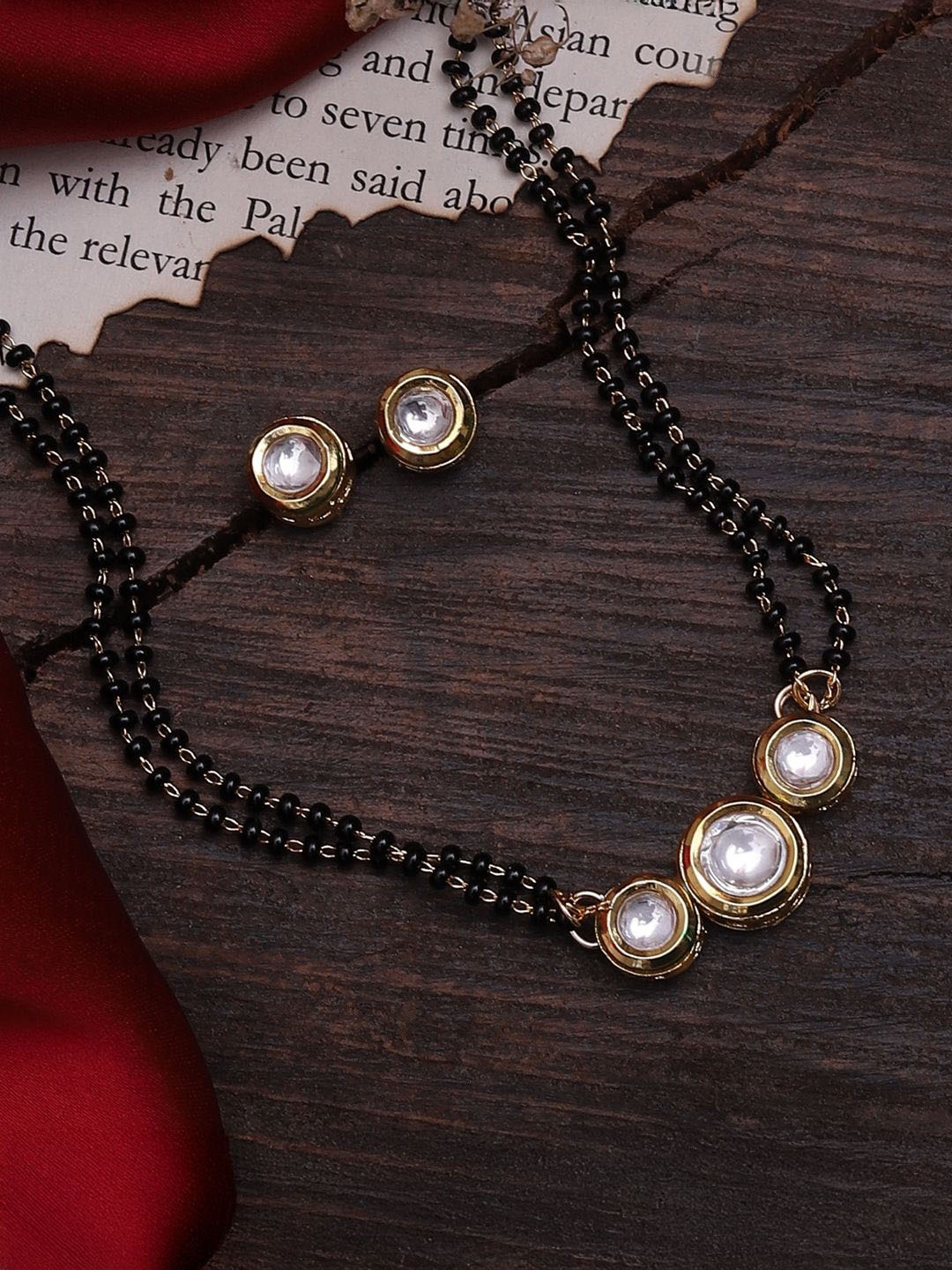 SHONA'S STYLE Rhodium-Plated Artificial Stones and Beads Mangalsutra Set, Black
SHONA'S STYLE Rhodium-Plated Artificial Stones and Beads Mangalsutra Set, Black