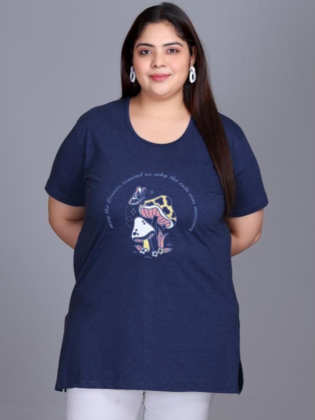 IN Love Plus Size Graphic Printed Round Neck Short Sleeves Cotton T-Shirt, Blue
IN Love Plus Size Graphic Printed Round Neck Short Sleeves Cotton T-Shirt, Blue