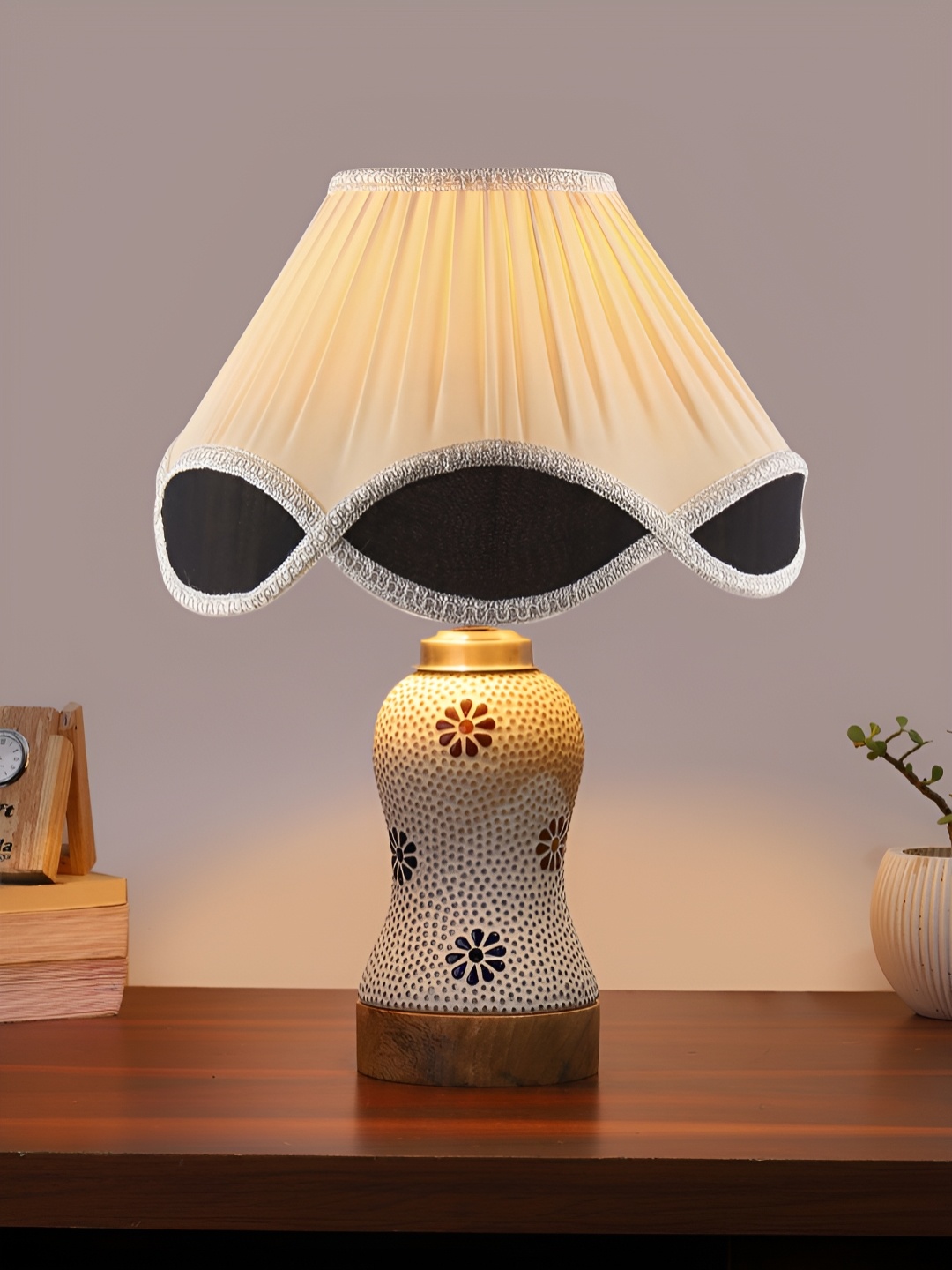 Devansh White & Blue Printed Wooden Frustum Shaped Table Lamp With Mosaic Glass Base
Devansh White & Blue Printed Wooden Frustum Shaped Table Lamp With Mosaic Glass Base