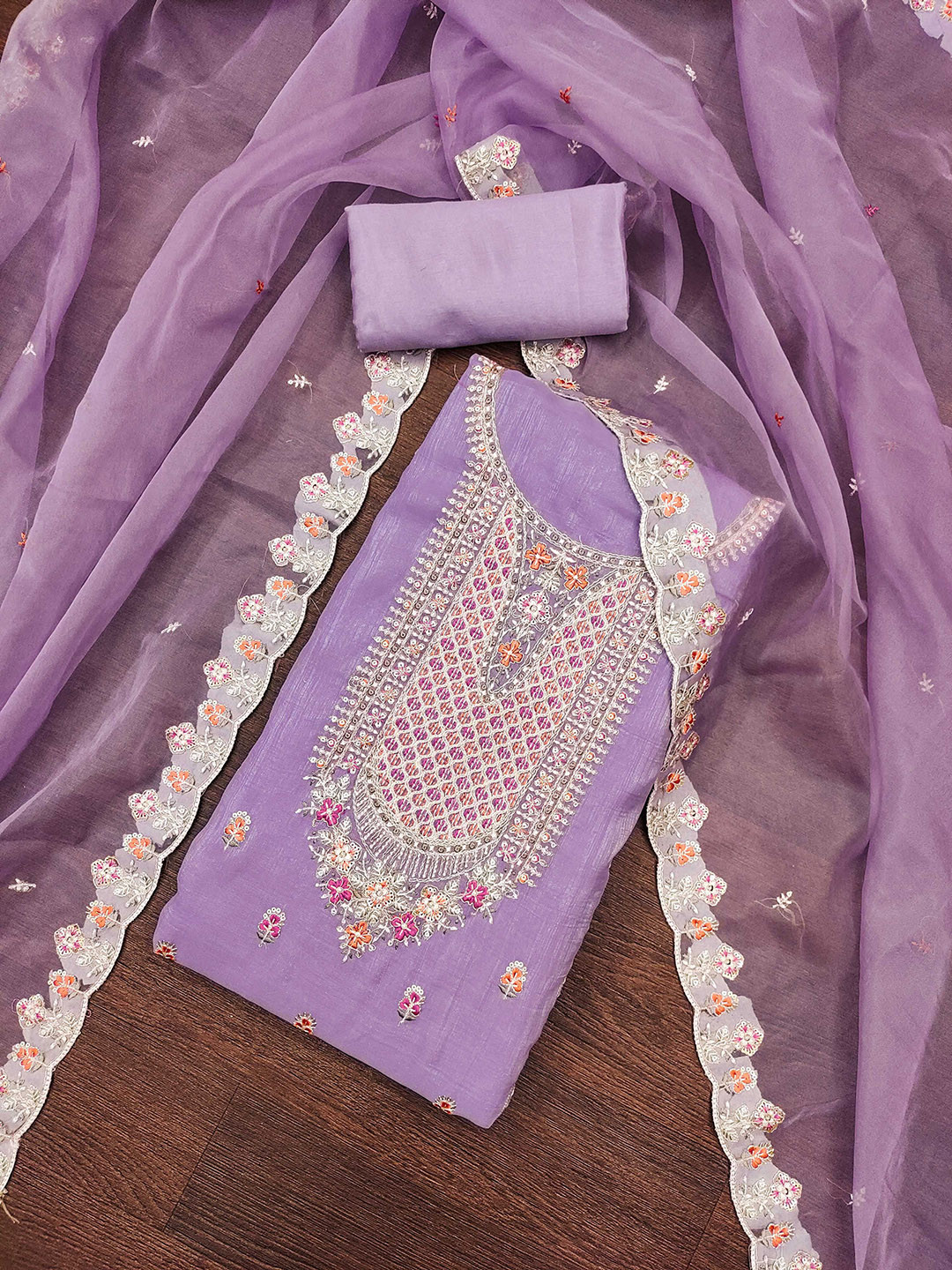 SHADOW & SAINING Floral Embroidered Organza Semi-Stitched Dress Material, Purple 
SHADOW & SAINING Floral Embroidered Organza Semi-Stitched Dress Material, Purple