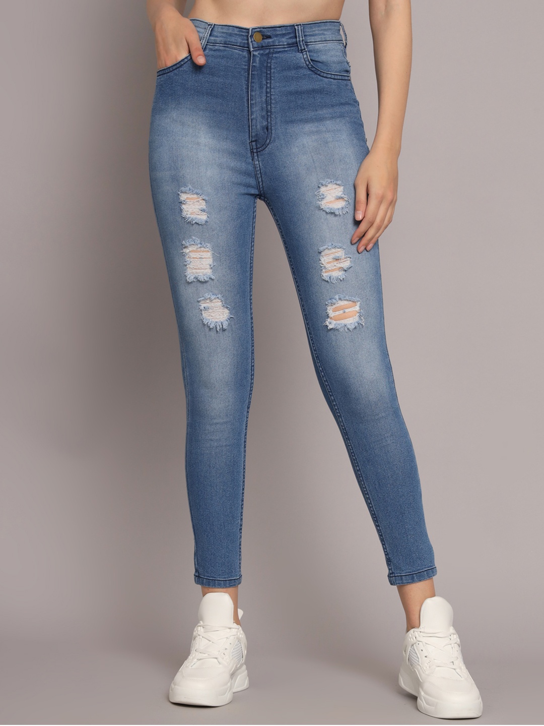 Mast & Harbour Women Skinny Fit High-Rise Mildly Distressed Cotton Stretchable Jeans, Blue
Mast & Harbour Women Skinny Fit High-Rise Mildly Distressed Cotton Stretchable Jeans, Blue