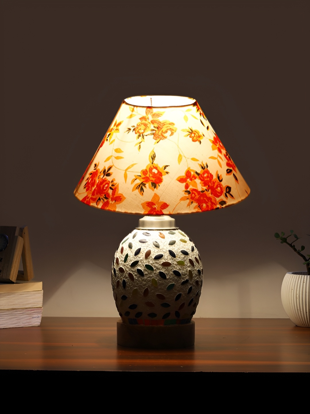 Devansh White Floral Printed Wooden Frustum Shaped Table Lamp With Mosaic Glass Base
Devansh White Floral Printed Wooden Frustum Shaped Table Lamp With Mosaic Glass Base