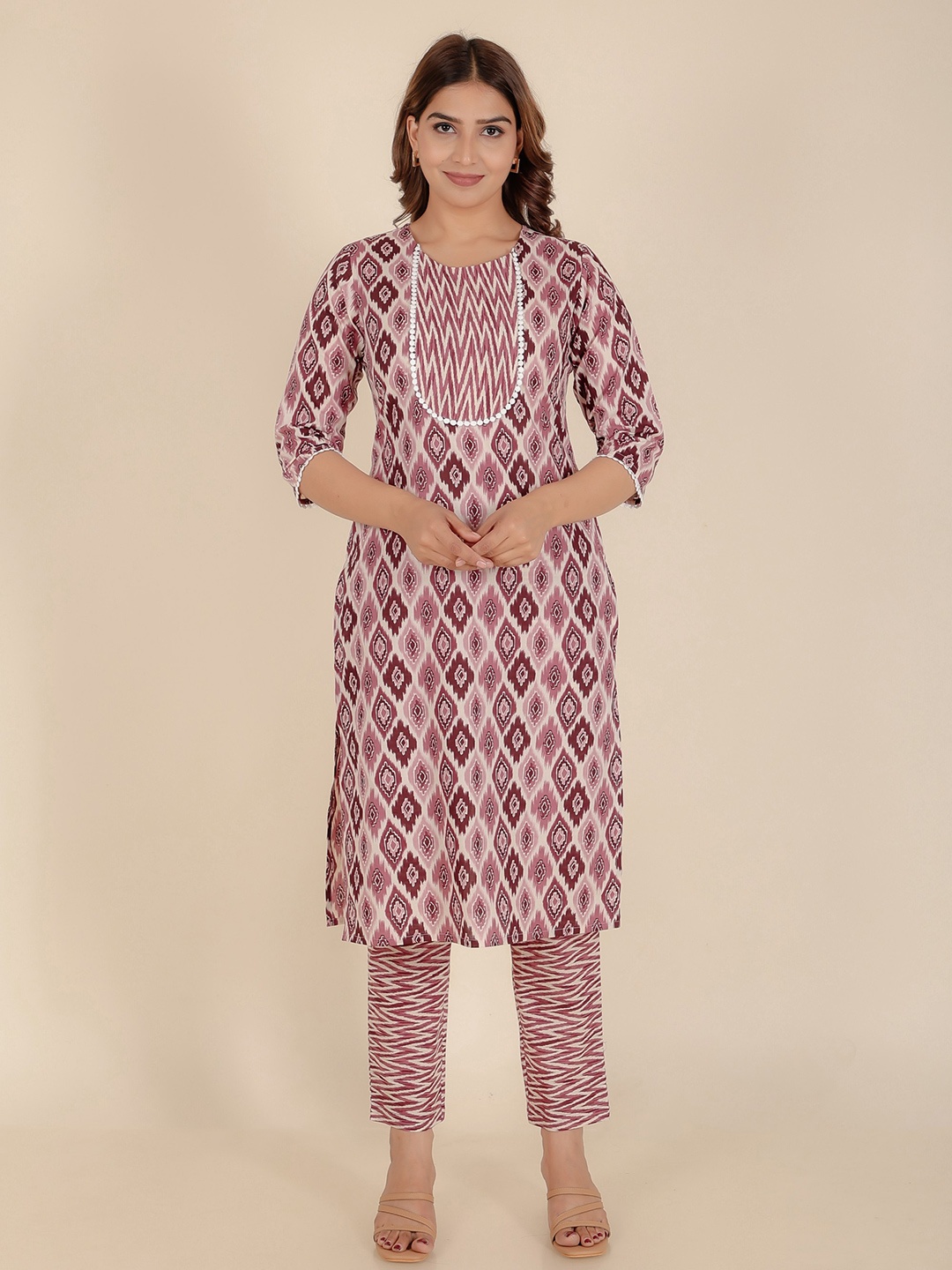 Aramya Geometric Printed Round Neck Pure Cotton Straight Kurta With Trousers, Brown
Aramya Geometric Printed Round Neck Pure Cotton Straight Kurta With Trousers, Brown