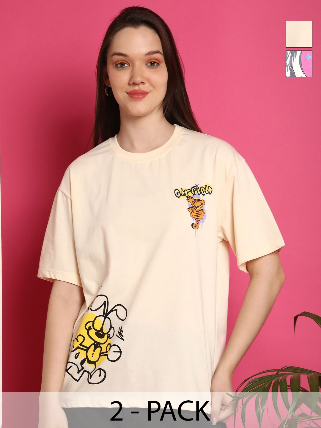 Tromko Women Pack of 2 Garfield Graphic Printed Round Neck Cotton Oversized T-shirts, Pink
Tromko Women Pack of 2 Garfield Graphic Printed Round Neck Cotton Oversized T-shirts, Pink